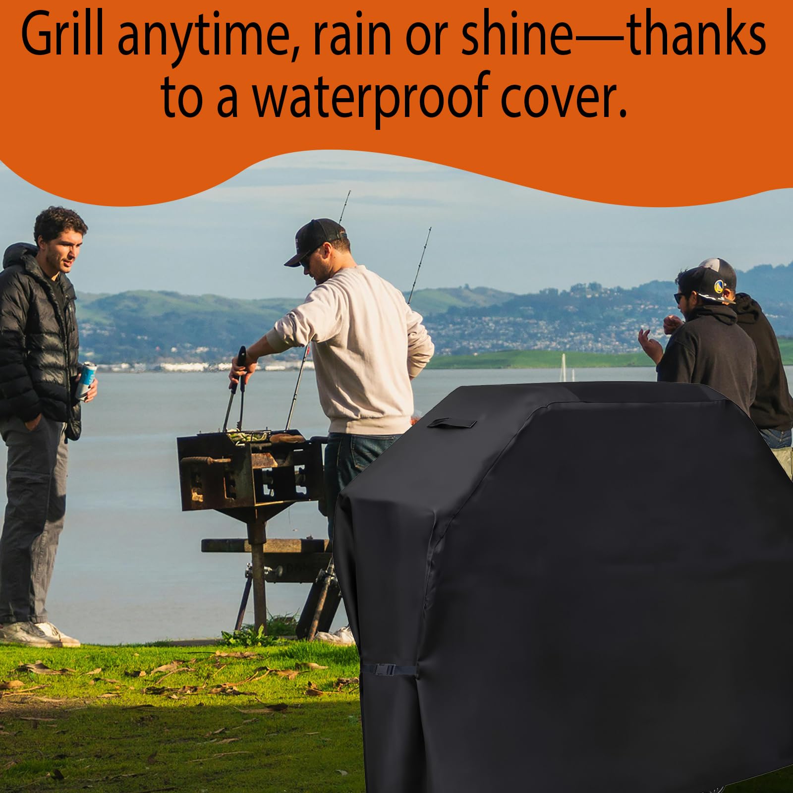 Grill Cover 58 inch, Heavy Duty BBQ Cover – Weatherproof 210D Fabric, Reinforced Corners & Windproof Clips – Fits Weber LX300, Dyna-Glo, Monument Grills – Ideal for Canadian Weather
