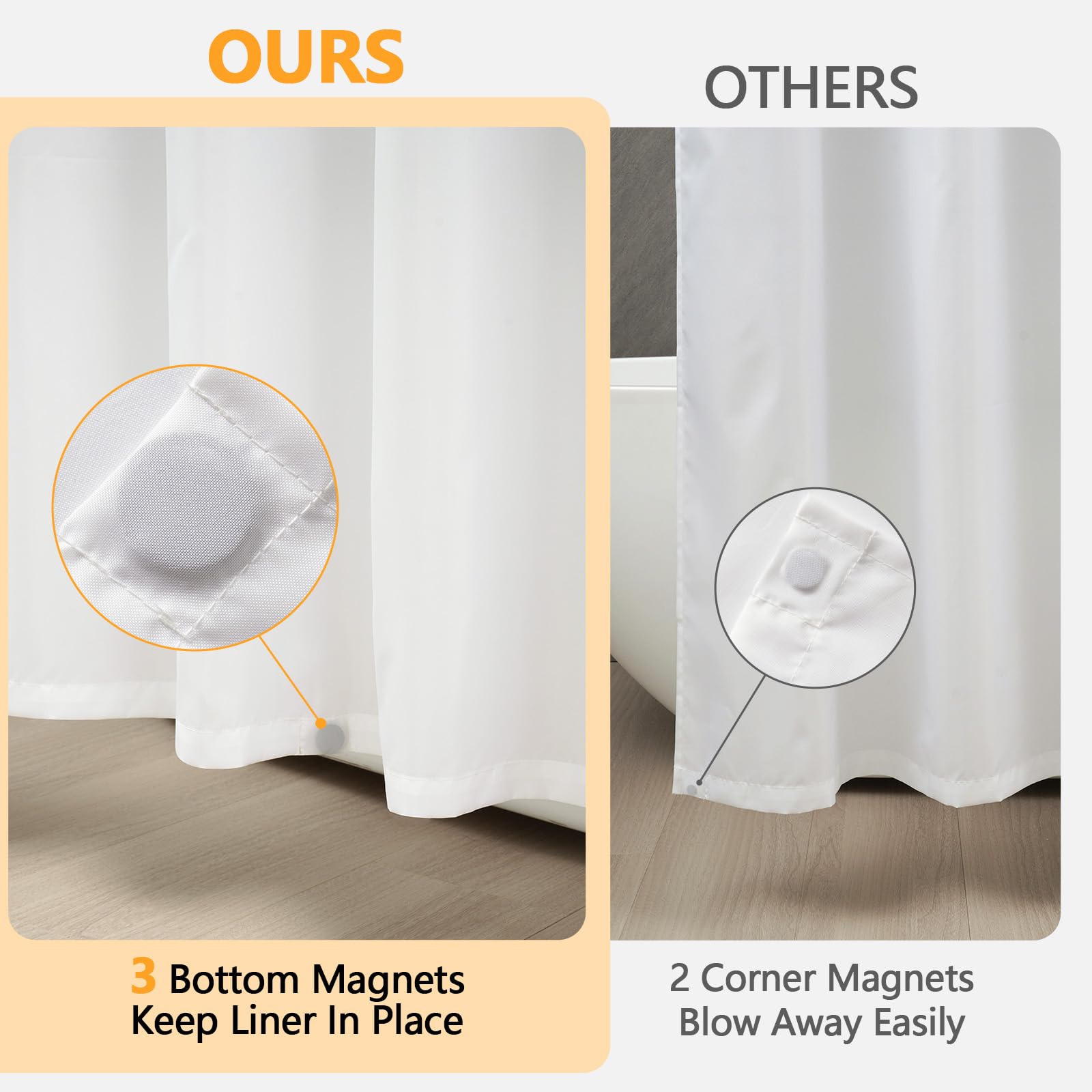 Seenus 72 x 78 inch Extra Long Fabric Shower Curtain Liner with 3 Large Magnets, Waterproof Cloth Shower Liner Washable Hotel Quality, White Shower Curtain Long for Bathroom