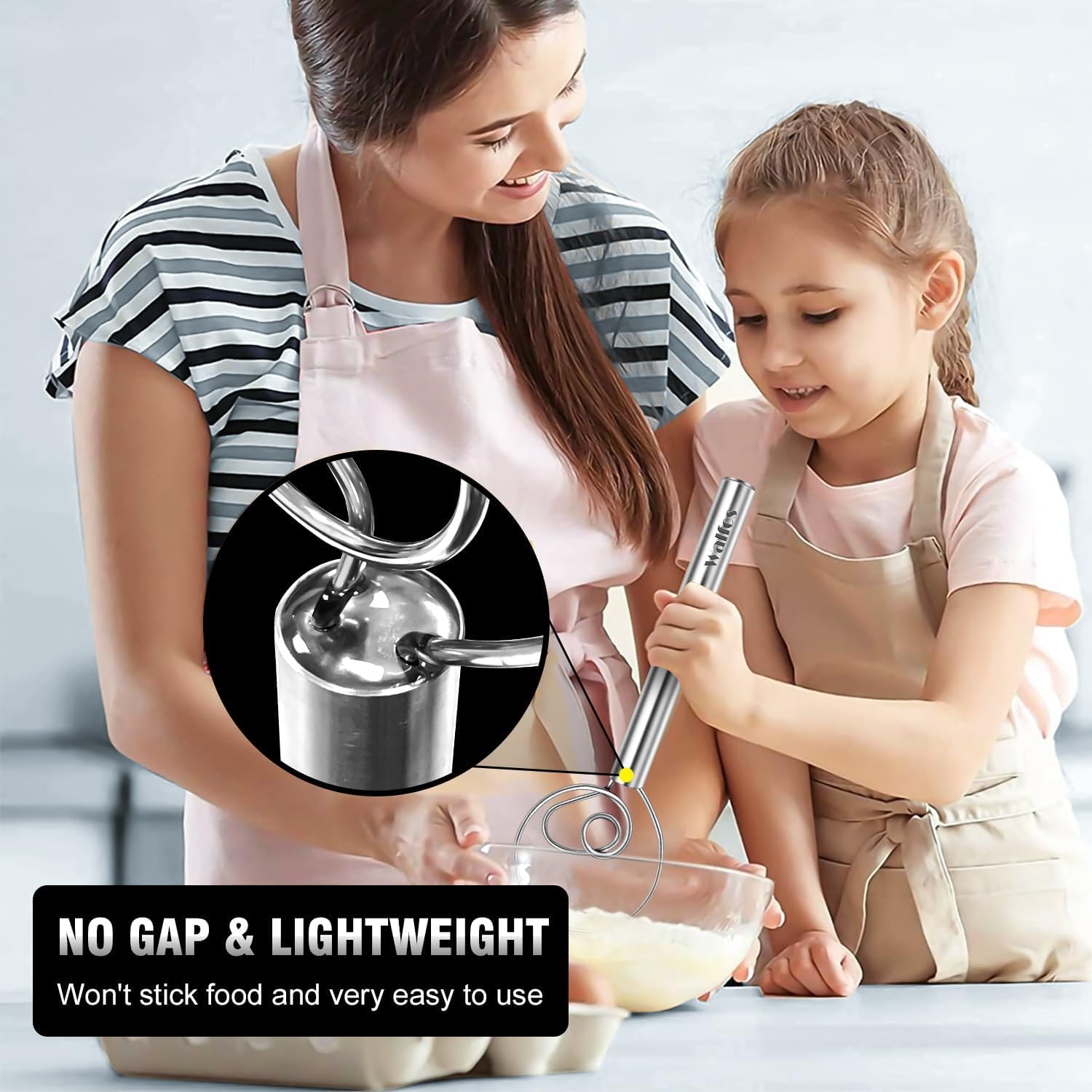 Walfos Danish Dough Whisk, Rustproof Stainless Steel Bread Whisk, Quick Mixing Bread Mixer, Dutch Dough Whisk for Cooking, Blending, Whisking, Stirring, Sourdough, Pizza, Pastry, Cake Batter (2pcs)