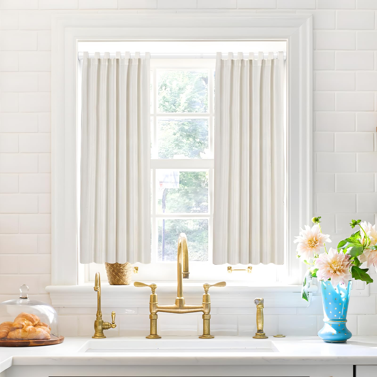 White Tension Curtain Rod for Windows 28 to 48 inch, Adjustable Expandable Pressure Spring Curtain Rod No Drilling, 7/8" Curtain Rod for Bedroom Doorway Closet Door