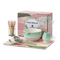 Matcha Tea Set, 8 Pcs Japanese Matcha Kit with Cherry Blossom and Wave Design Ceramic Bowl, Bamboo Whisk, Whisk Holder, Scoop, Sifter, Brush, Matcha Whisk Set for Matcha Lovers (Green Gradient)