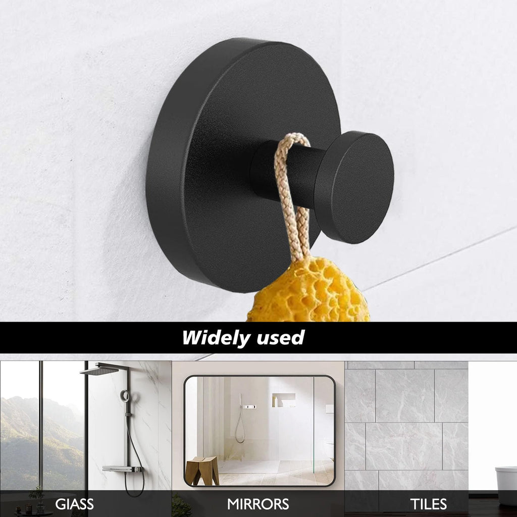 4Pcs Shower Hooks Suction, Suction Cup Hooks, Premium Stainless Steel Suction Hooks Shower Hooks Adhesive Hooks Bathroom Towel for Glass Mirror Smooth Surface（Black*4）