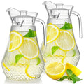 Lawei 2 Pack Acrylic Jug, Clear Plastic Watering Can with Lid and Spout, Iced Tea Jug Drinking Container for Fridge, Juice, Sangria, Lemonade Heat Resistant, Shatterproof, BPA Free