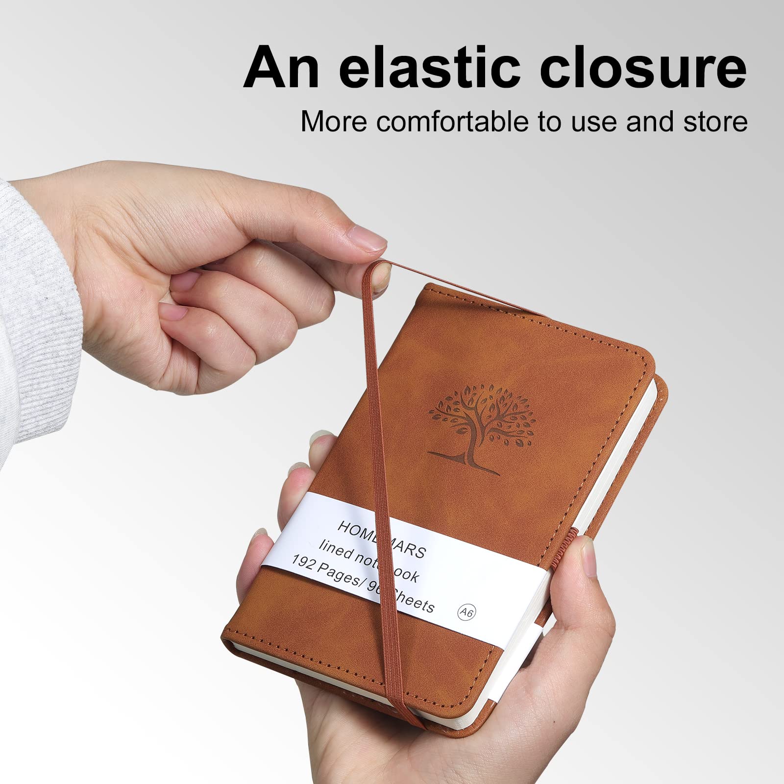 Notebooks, Notepad, Mini Notebook, 3 Pack with Pen,HOMEMARS Pocket Notebook, Lined Paper, 3.7" x 5.7"Leather, Brown, Green, Black, 192 Pages Each, Hardcover, Journal Notepad, Embossing Tree Design