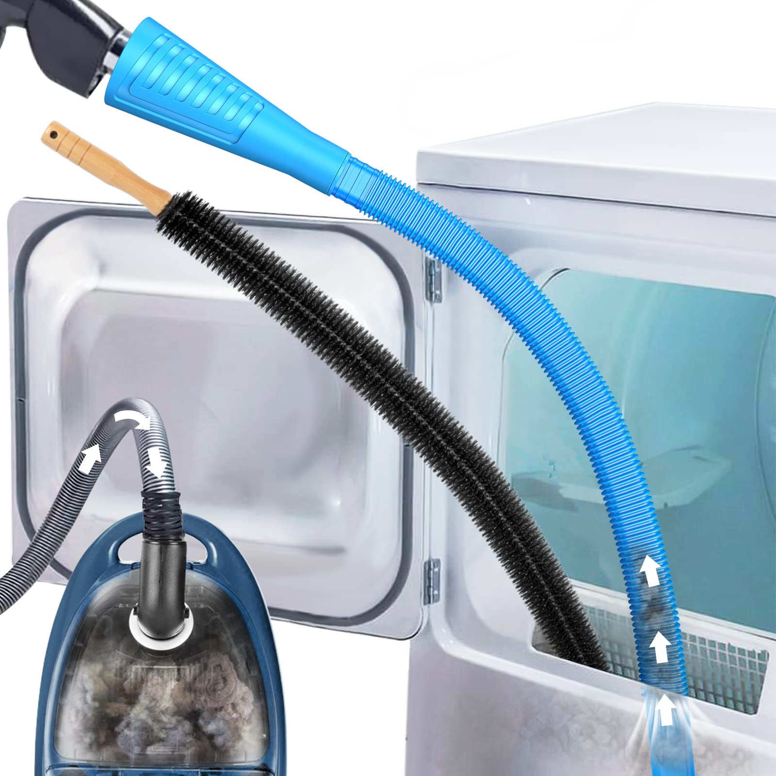 Sealegend 2 Pieces Dryer Vent Cleaning Kit, Flexible Lint Vacuum Hose Attachment and Lint Brush Lint Remover Power Washer, Blue