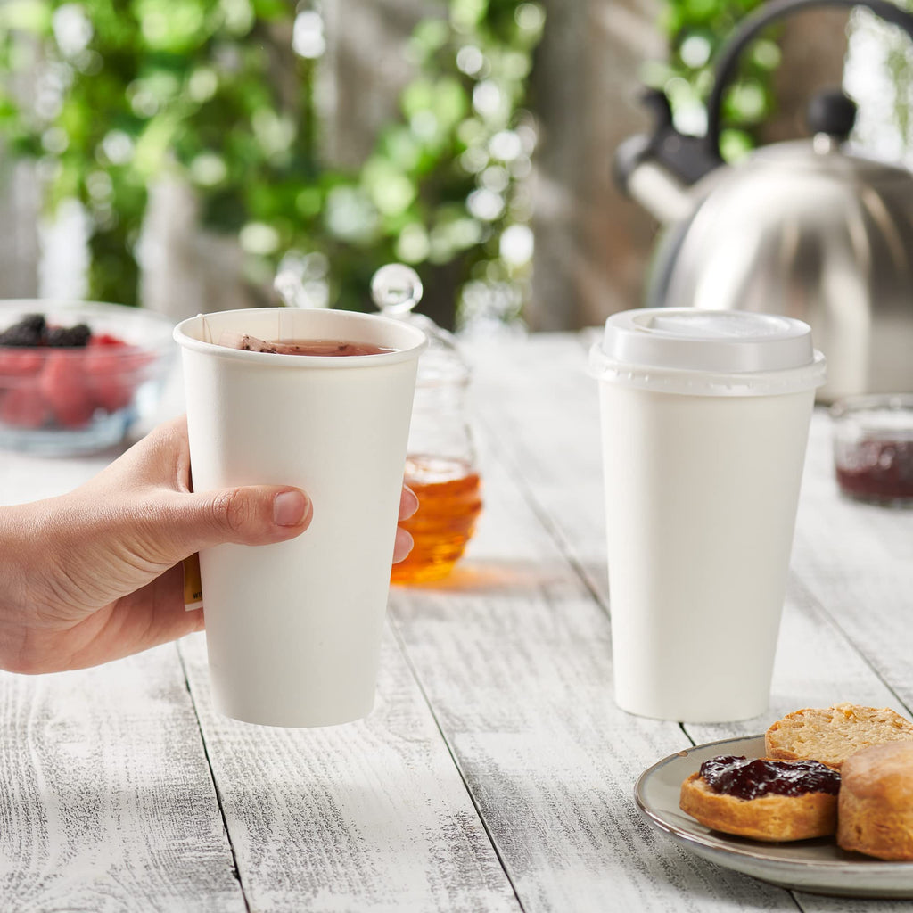 GUSTO [16 oz - 100 Count] Disposable White Paper Cups, Hot Coffee Cups - Eco-Friendly Hot Cups - Formerly Comfy Package