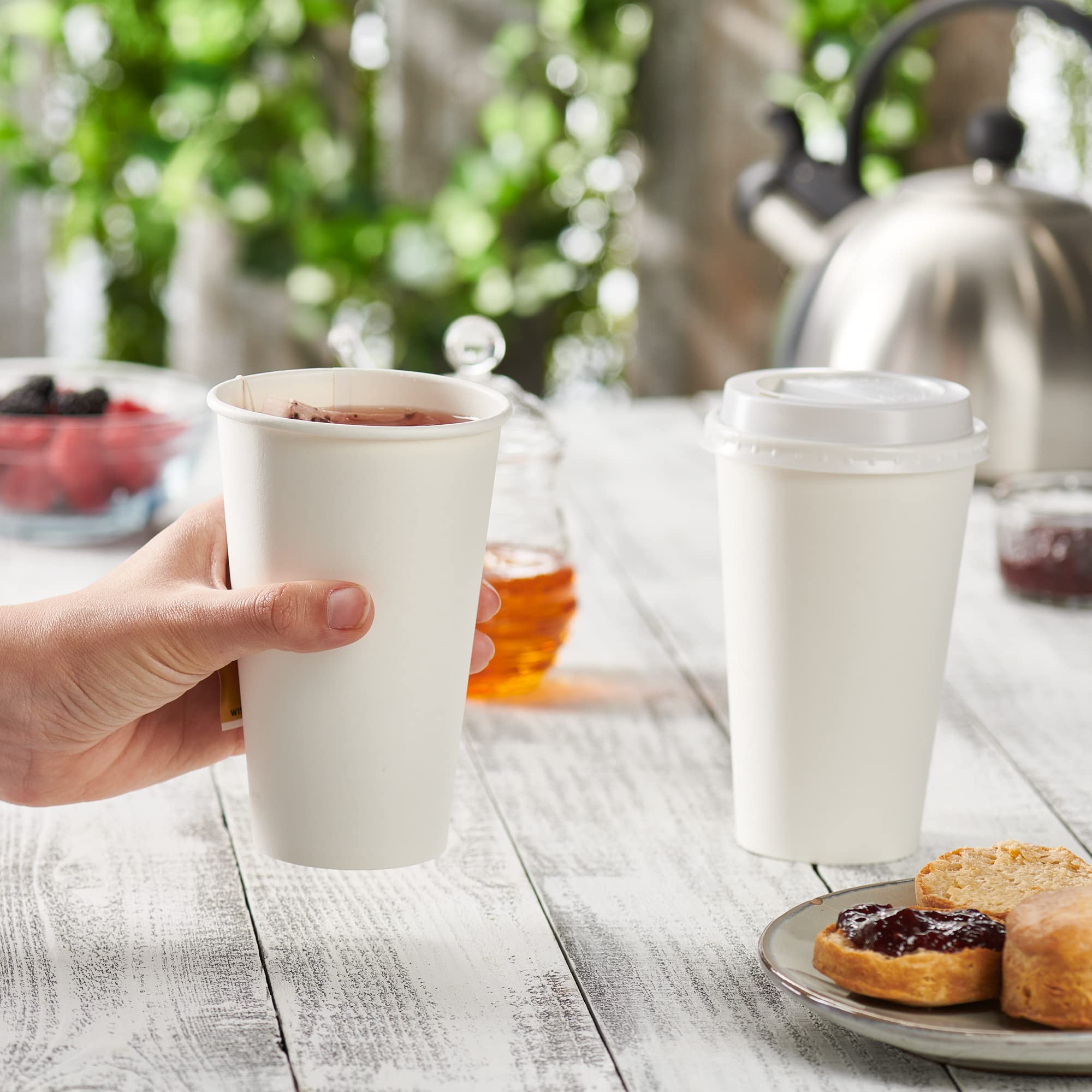 GUSTO [16 oz - 100 Count] Disposable White Paper Cups, Hot Coffee Cups - Eco-Friendly Hot Cups - Formerly Comfy Package