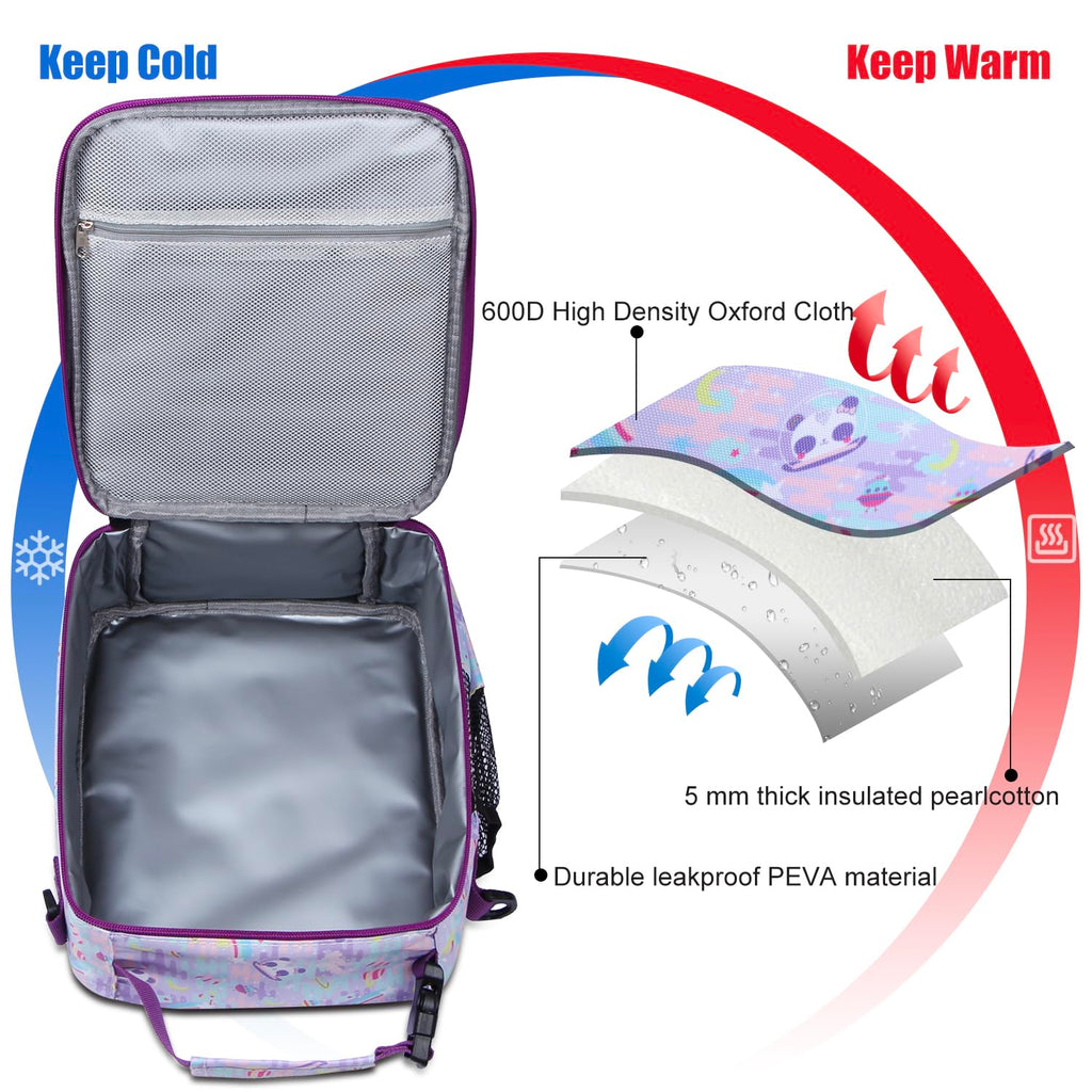 hombrima Kids Insulated Lunch Box Bag, Thermal Picnic Cool Bags with Adjustable Strap for Adults Children Women Men Boys Girls School Work(Black)