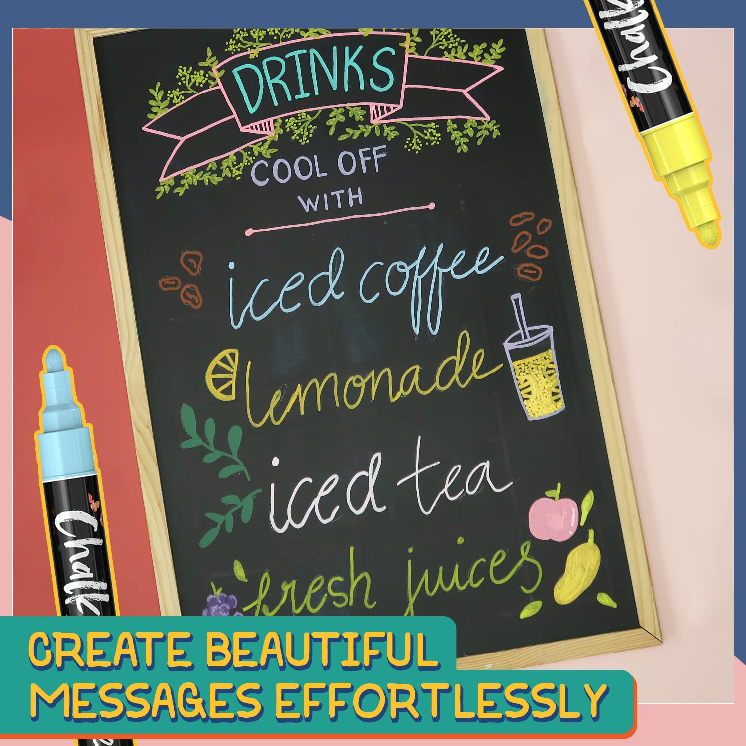 Liquid Chalk Markers (30 Pack 6mm) Pastel + Neon Chalk Pens - Erasable Dry Erase Marker for Chalkboard, Blackboards, Window, Bistro - 6mm Reversible Bullet & Chisel Tip