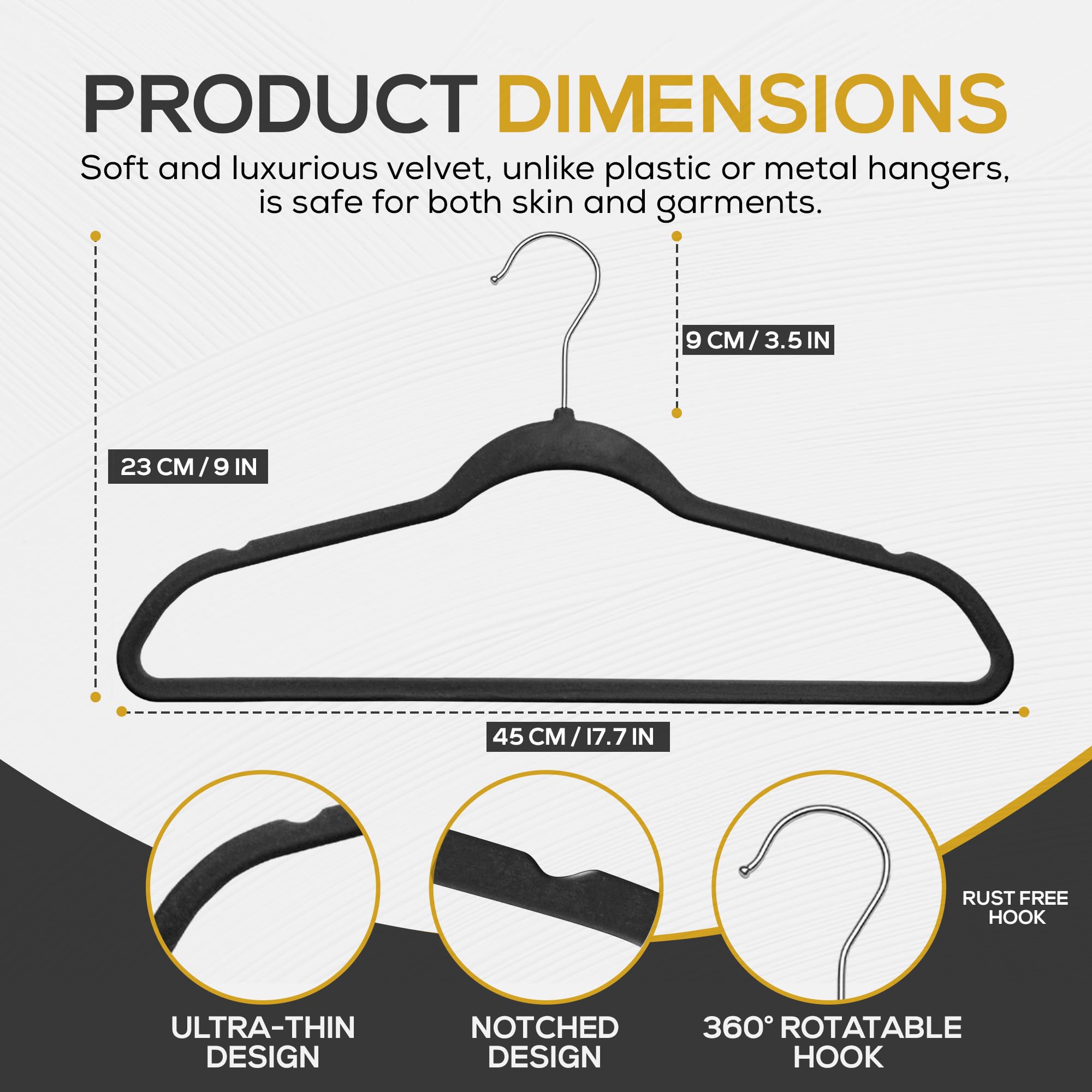 Techzoo Premium Black Velvet Hangers 50 Pack - Space Saving Felt Hanger, Non Slip Clothes Hangers for Closet, Heavy Duty Coat Hanger with 360° Rotatable Hook, Hold Up to 10 lbs