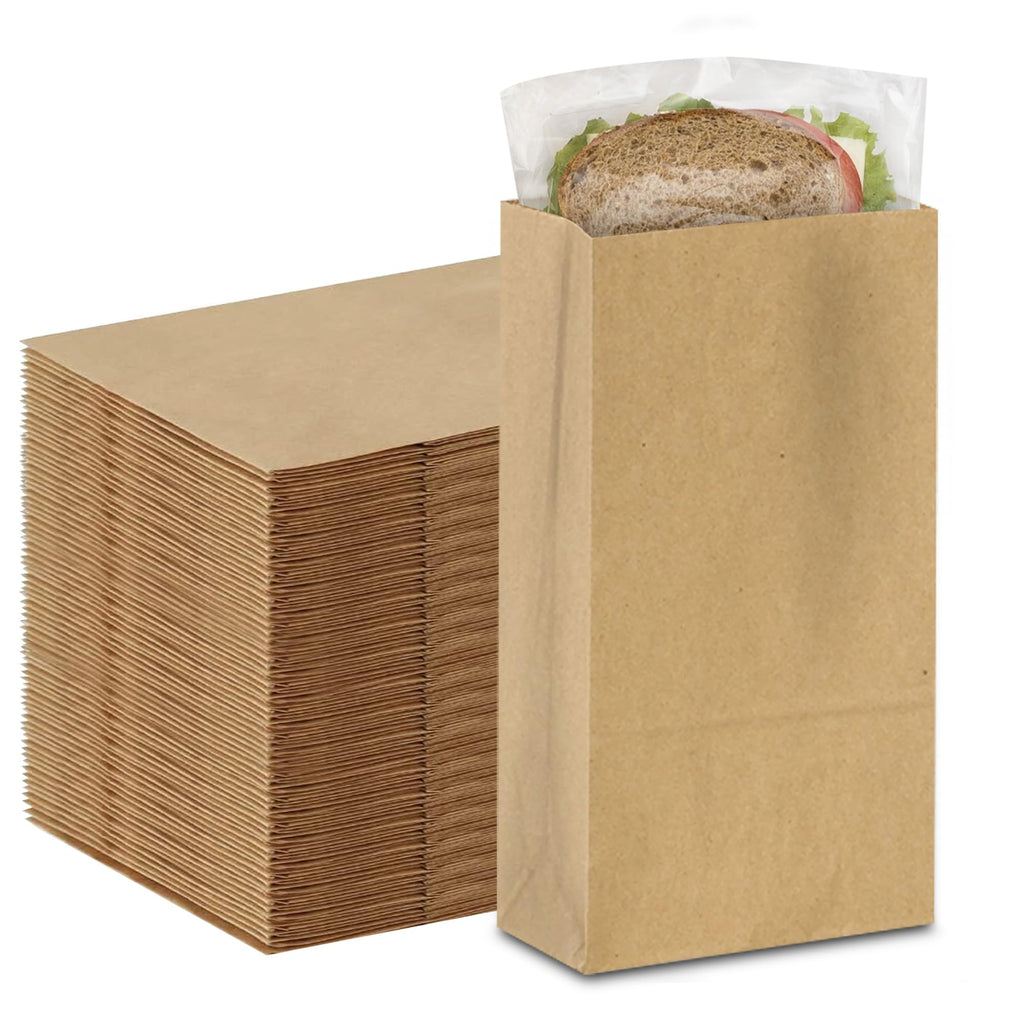 Brown Paper Lunch Bags - [100 Count] - (4 LB) - Recyclable Kraft Paper Bags with Self-Standing Design for Easy Packing - Craft Paper Bags Ideal for Lunches, Snacks & DIY Projects