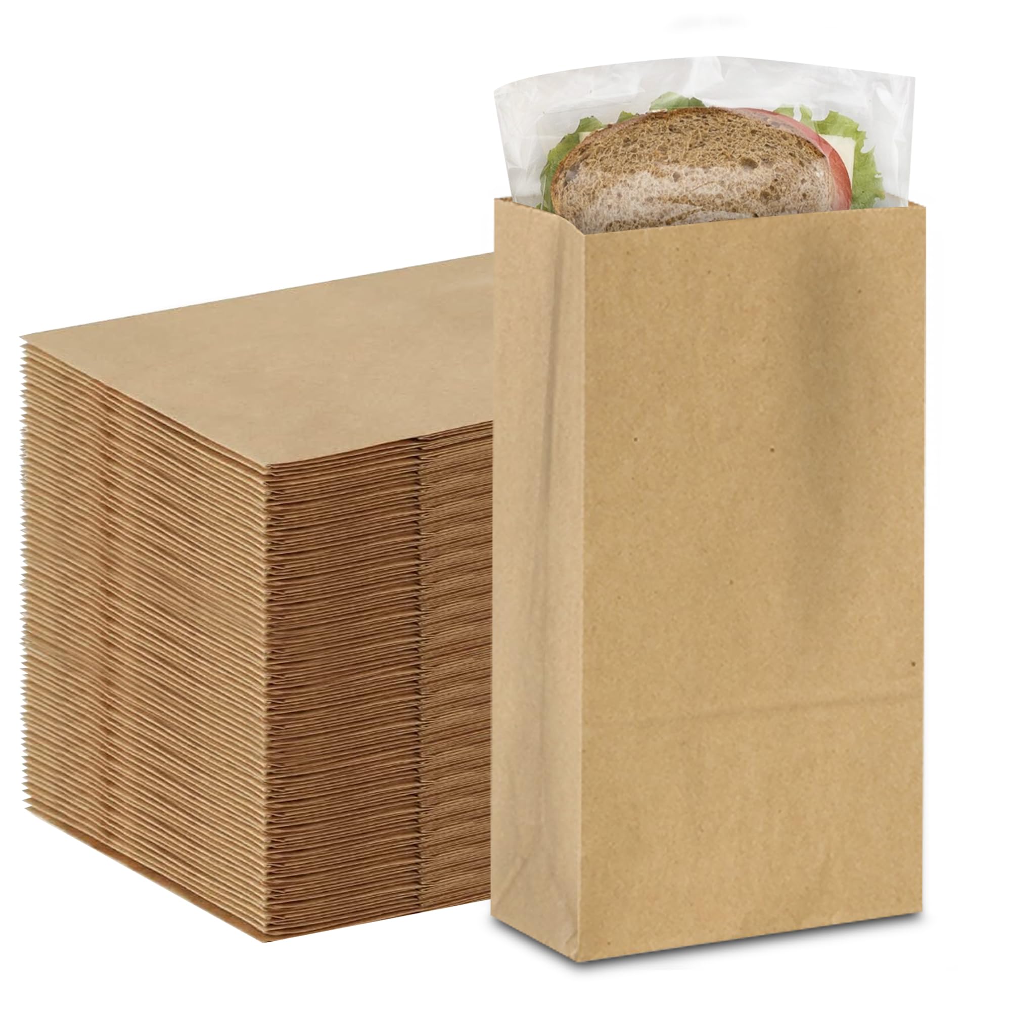 Brown Paper Lunch Bags - [100 Count] - (4 LB) - Recyclable Kraft Paper Bags with Self-Standing Design for Easy Packing - Craft Paper Bags Ideal for Lunches, Snacks & DIY Projects