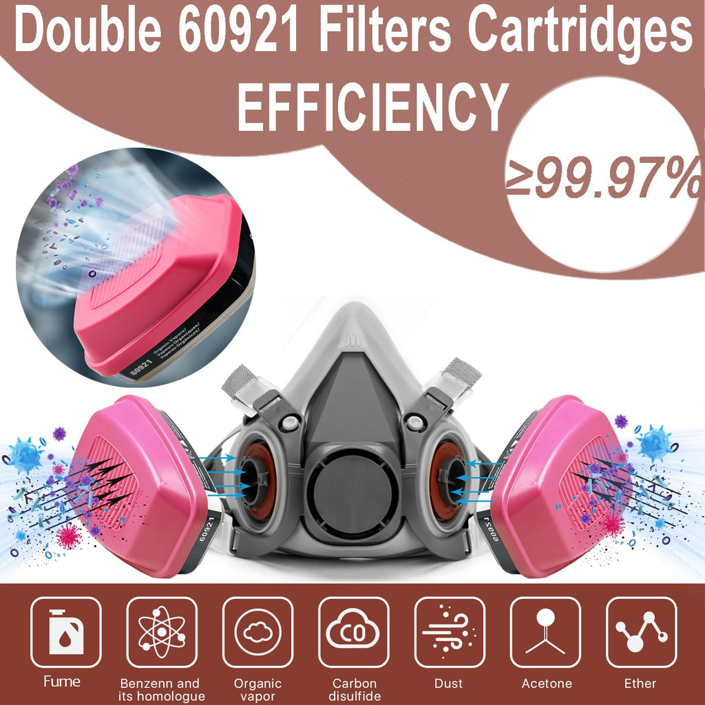RANKSING 60921 Filter Cartridge Against Dust, Fumes, Asbestos while Painting, Spraying, Sanding, Welding, Construct Compatible with 6200, 6800, 7502, FF400 and more (2 Pack)