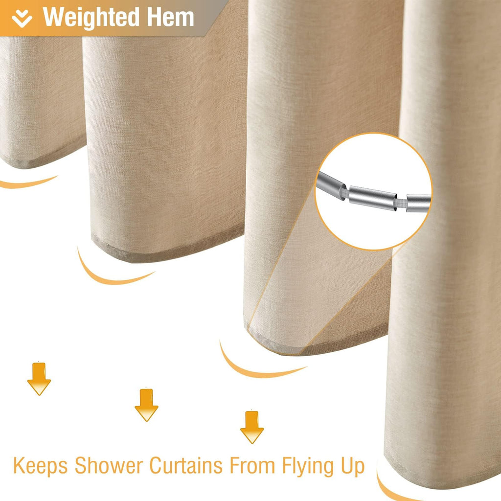 BTTN Fabric Shower Curtain, Linen Textured Cloth Shower Curtain Set with 12 Plastic Hooks, Hotel Luxury Neutral Modern Simple Waterproof Decorative Shower Curtains for Bathroom - 72"x72" - Beige/Cream