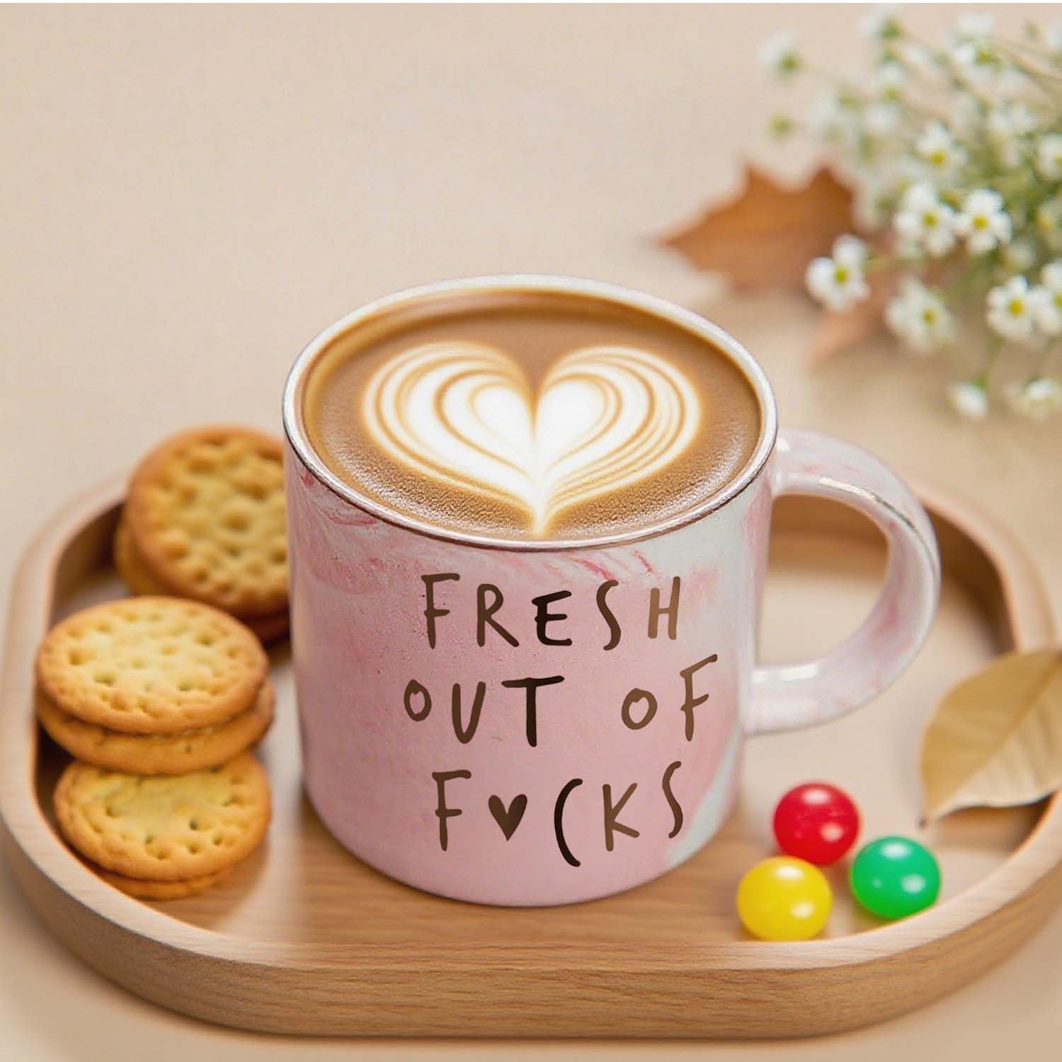Funny Coffee Mugs Gifts for Women - Sarcastic Novelty Cups Gag Gift for Friends, Coworkers, Boss, Employee, Human Resources - Fresh Out of - Inappropriate Cute Pink Marble Mug, 12oz Coffee Cup