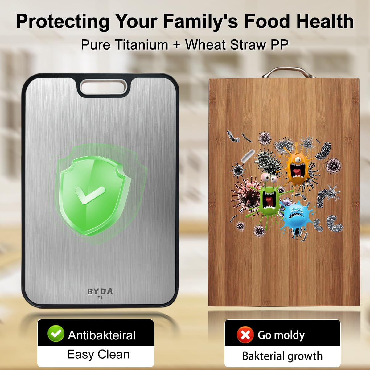 Titanium Cutting Board for Kitchen,Double Sided FoodGrade Pure Titanium&PP,Non-Toxic,Non-Slip,Dishwasher Safe,Easy to Clean,Ideal for Meat,Vegetables,Fruit. Large Size (Titanium, 16" L x 11" W)