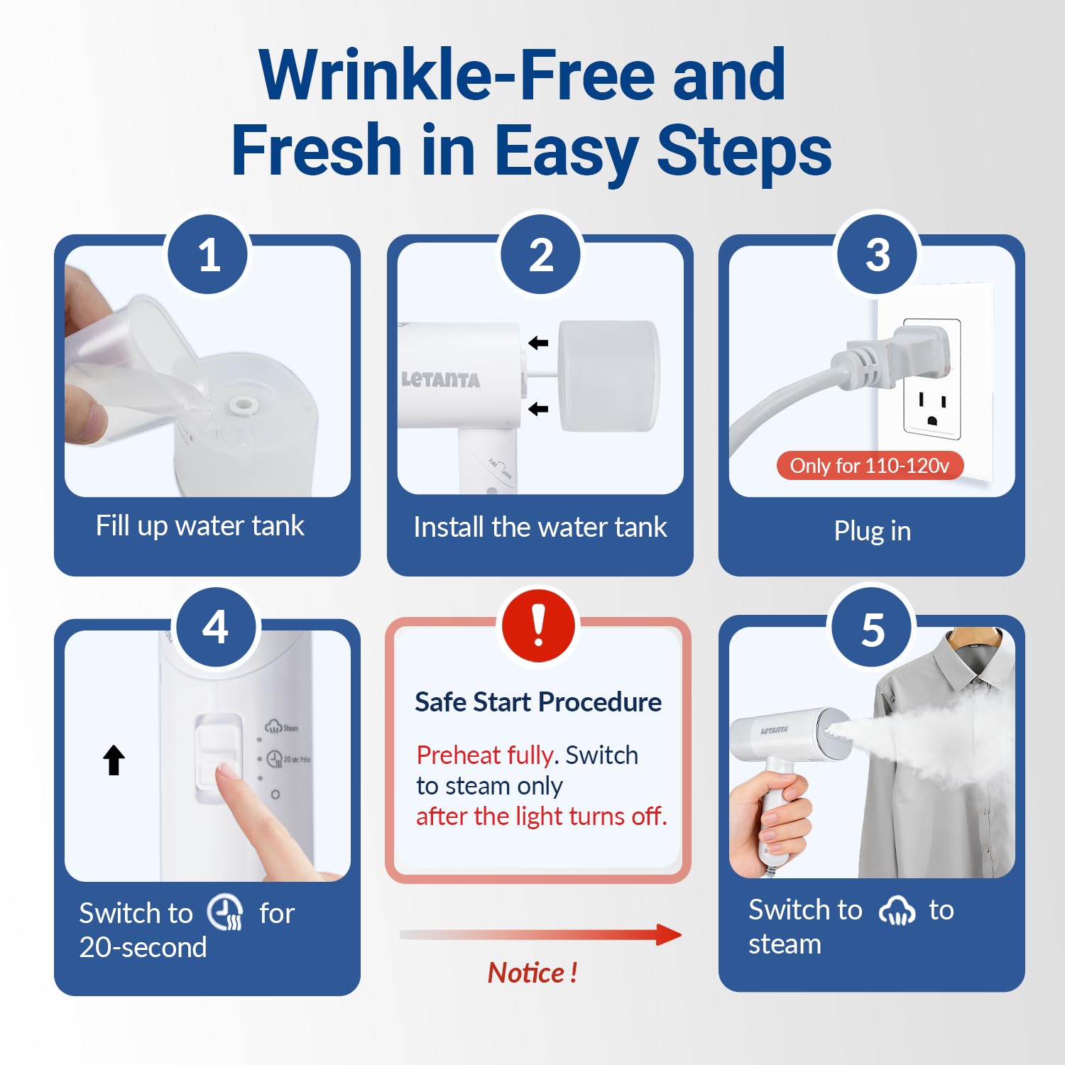 Letanta 2026 Foldable Clothes Steamer, 800W Portable Handheld Garment Steamer for Clothes, 25s Fast Heat-Up, Travel Steam Iron with 150ml Water Tank and Fabric Brush, Ideal for Home, Office & Travel