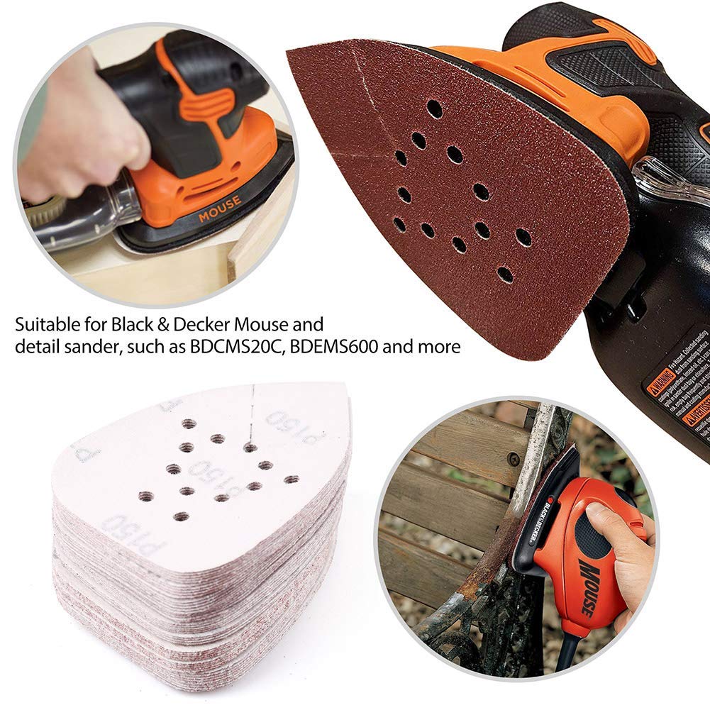 Sanding Pads for Black and Decker Mouse Sanders.50PCS 60 80 120 150 220 Grit Mouse Sandpaper Assortment - 12 Holes Hook and Loop Detail Palm Sander Sanding Sheets Sand Paper