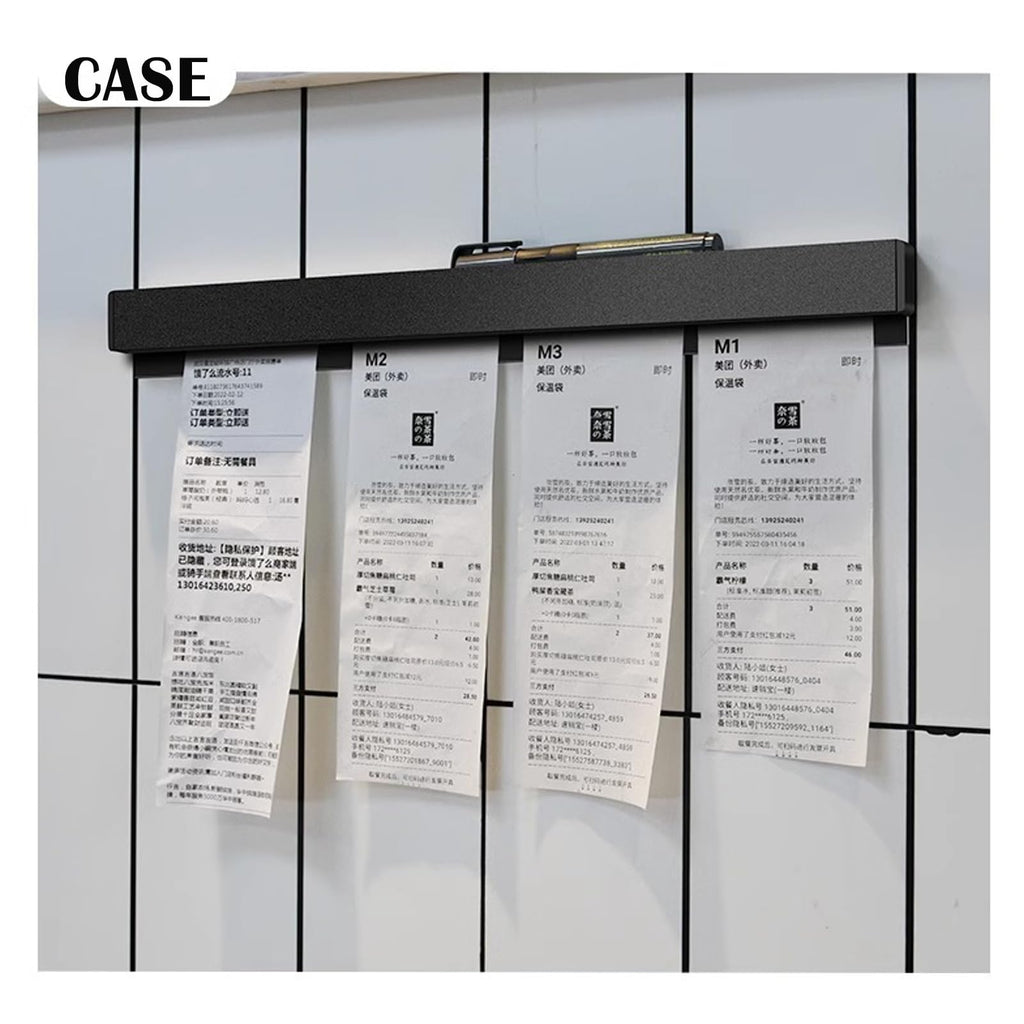2 Pieces Ticket Holder Receipt Holder for Restaurant Refrigerator, No Drill Restaurant Order Ticket Holder, for Walls Home Kitchen Office Cafes Pubs Bars (Black, 19.7", 2p)