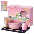 Matcha Whisk Set, Ceramic Matcha Set Includes Matcha Bowl with Spout, Matcha Whisk and Holder,Matcha Kit Gift for Matcha Lovers Beginners (Pink, 6Pcs/Set)
