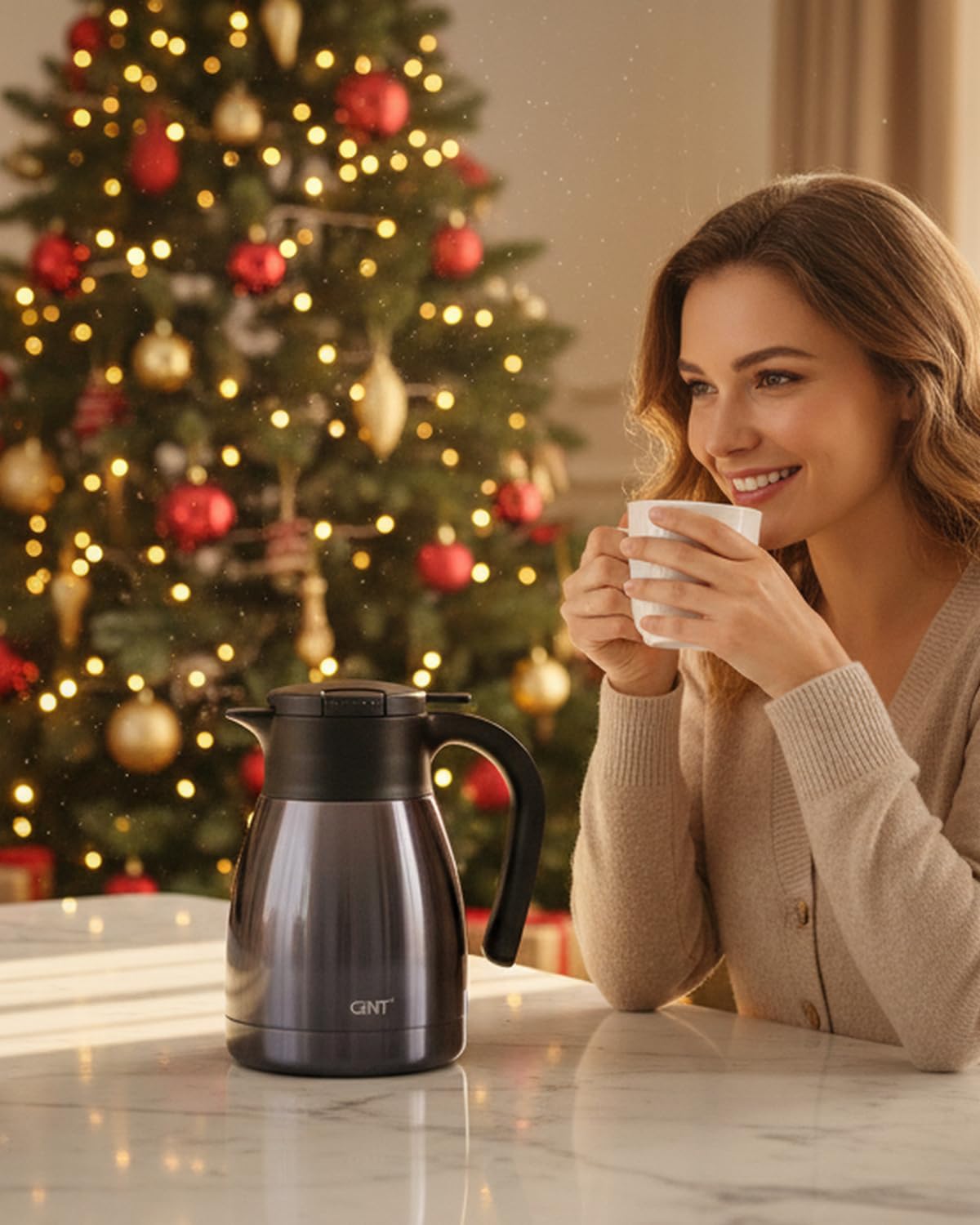GiNT 1L/34Oz Thermal Coffee Carafe for Keeping Hot - Insulated Stainless Steel Carafe for Hot Liquids, Double Walled Vacuum Beverage Dispenser, 12 Hours Hot (Purple, 1L)