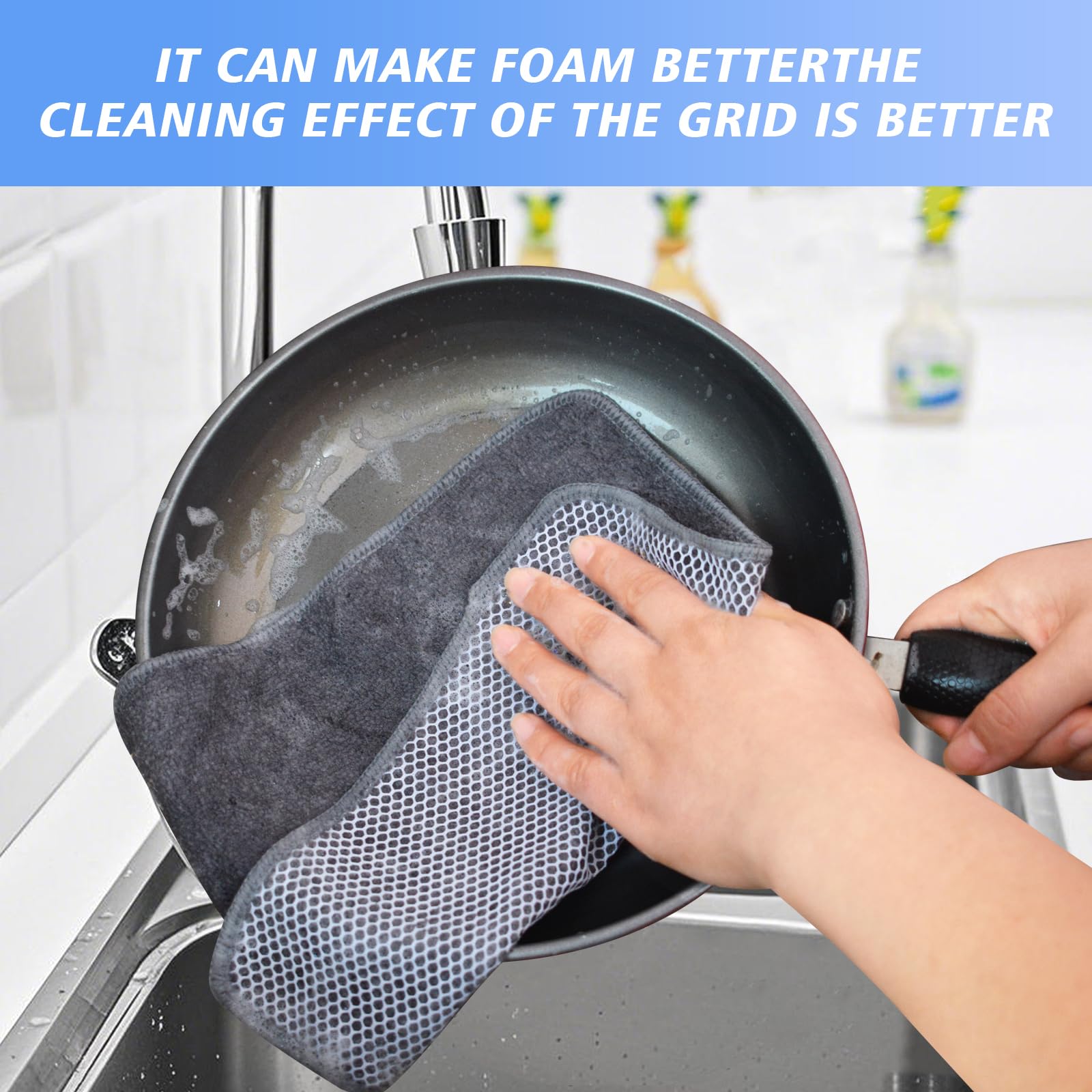 KinHwa Microfiber Dish Cloths Super Absorbent Kitchen Wash Cloth Dish Rags for Washing Dishes Fast Drying Cleaning Cloth with Scrub Side (Grey, 10inch X10inch 9Pack)