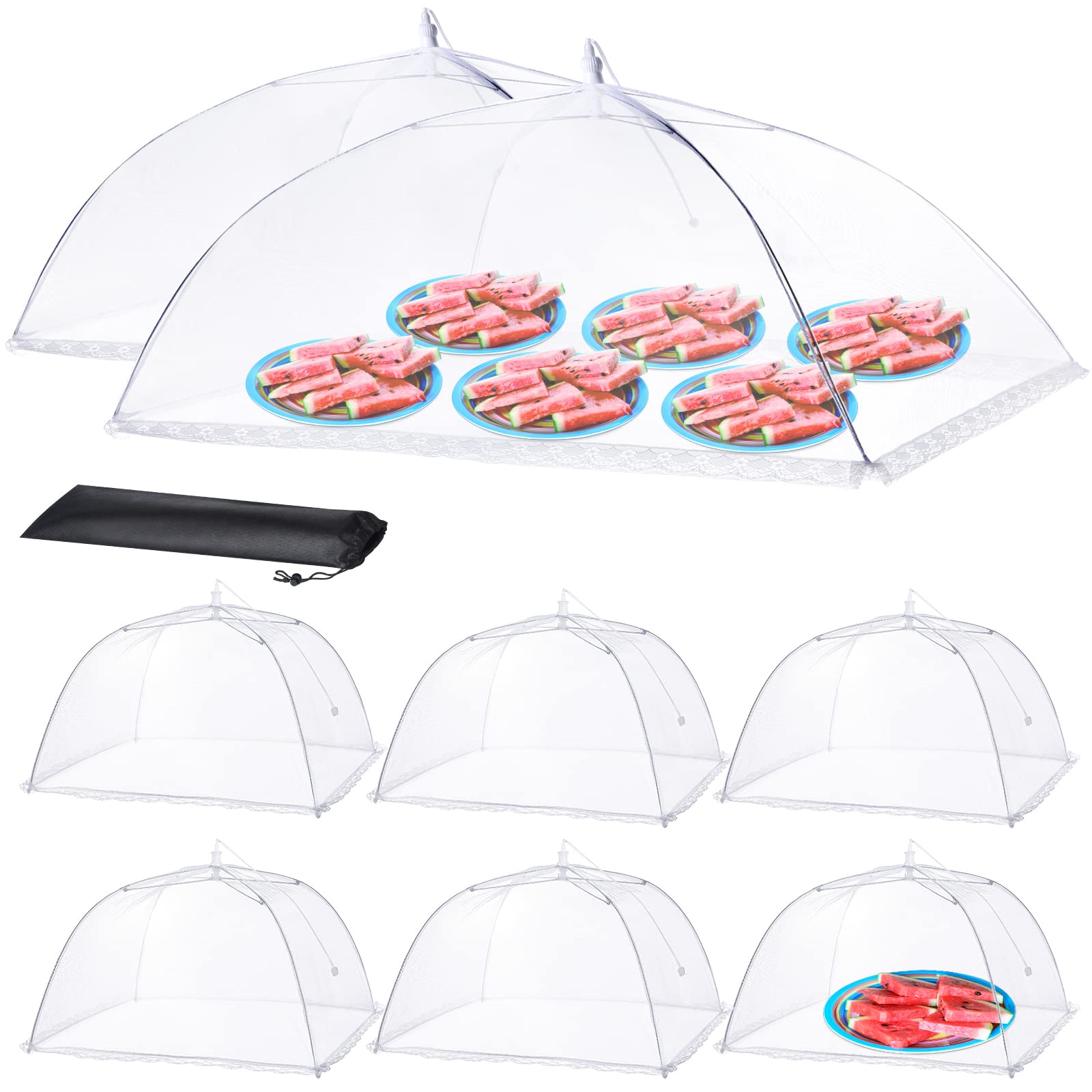 HOMKULA Food Covers for Outside - 2 Extra Large (40 x 24 in) & 6 Large (17 x 17 in) Mesh Food Covers for Outdoors, Food Tent Food Cover for Picnic Party Supplies, Pop-Up and Collapsible, 8 Pack