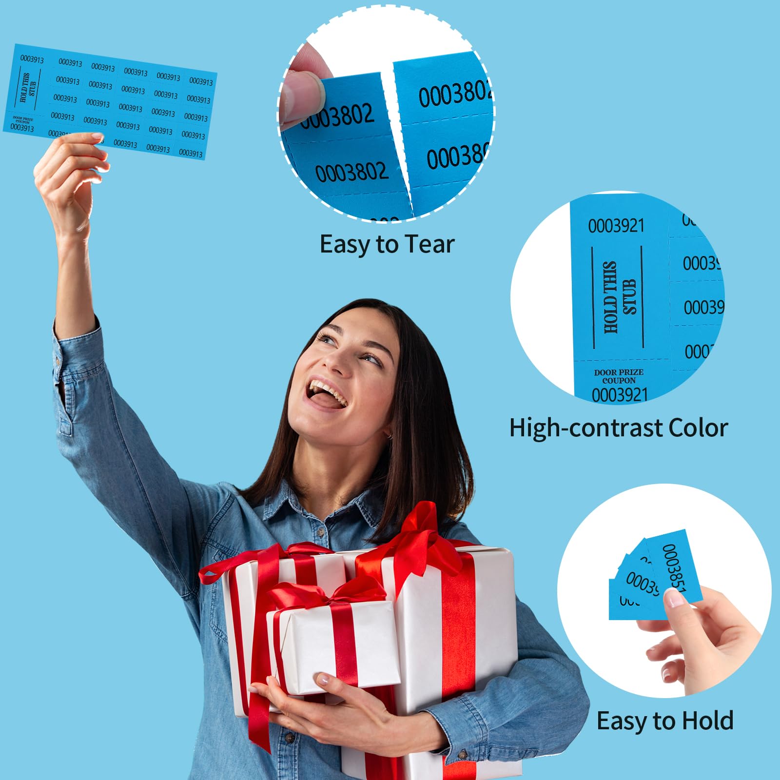 200 Sheets Raffle Tickets with Numbers Blue Chinese Auction Tickets Silent Ticket Raffle Basket Tickets 4"×9" for Blue Drink Party Carnival Fundraiser Auctions