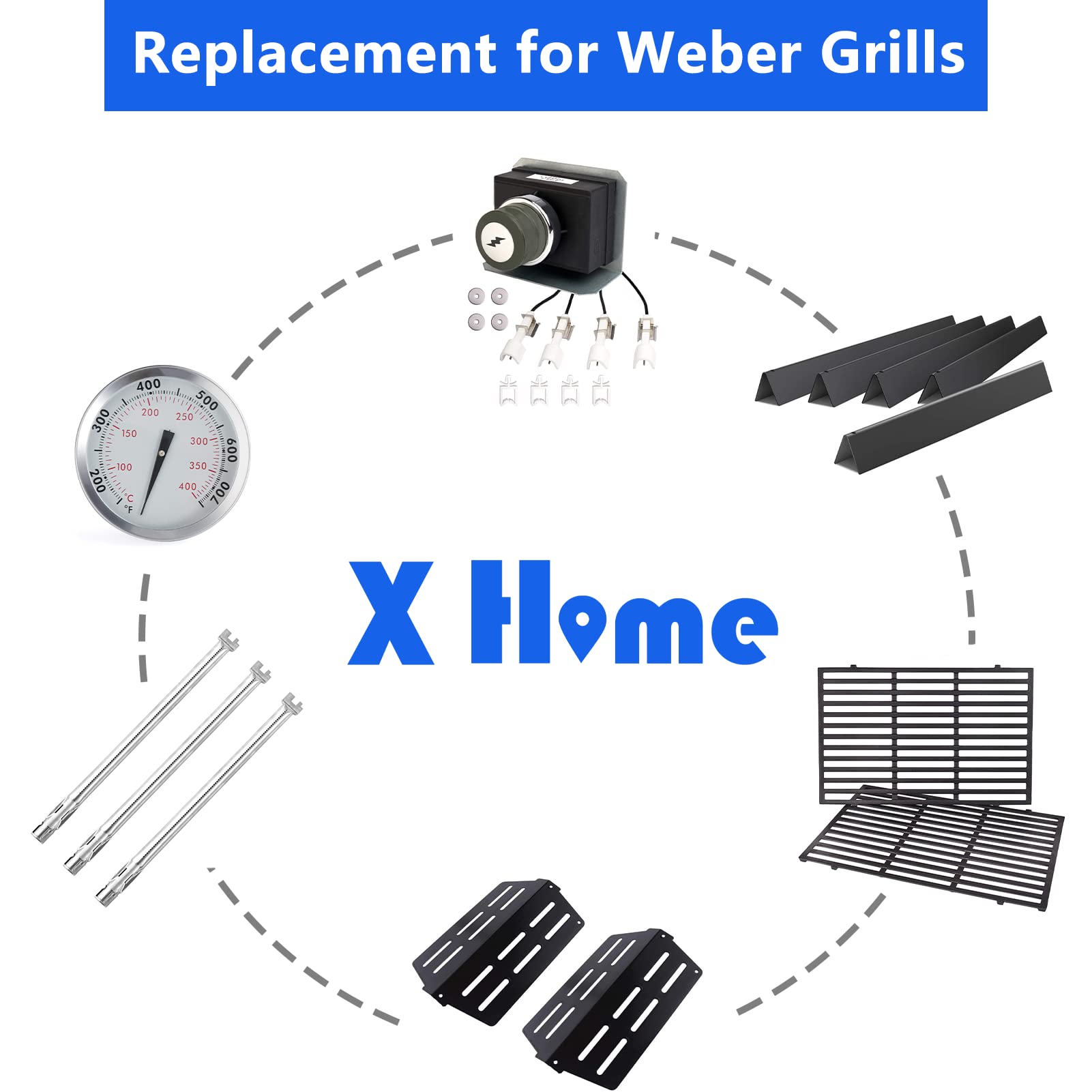 X Home 7622 Heat Deflectors for Weber Genesis E&S 300 Series, 2pk-Porcelain Steel 65505
