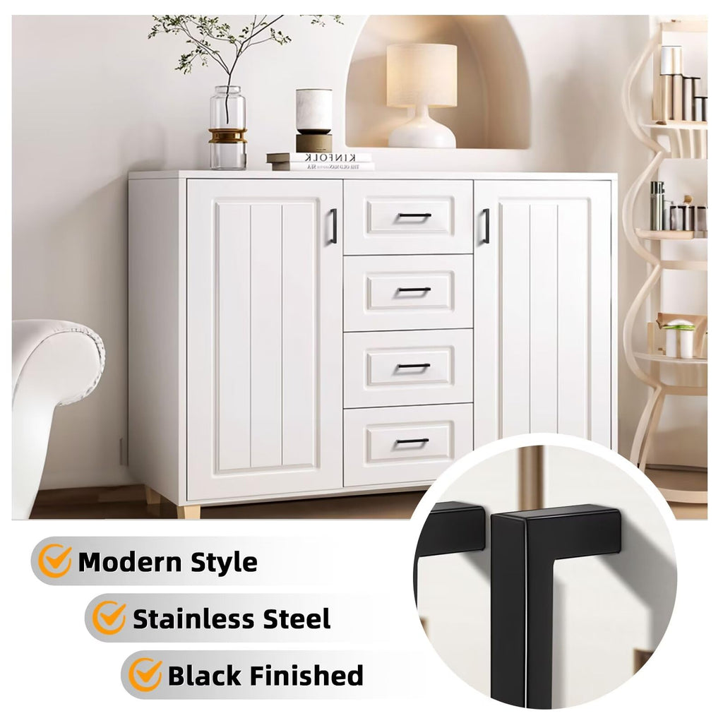 Gobrico 15 Pack Square Corner Bar Kitchen Cabinet Door Handles, Matte Black Stainless Steel Drawer Pulls for Bathroom and Bedroom, Cupboard Handles Hole Centers 90mm