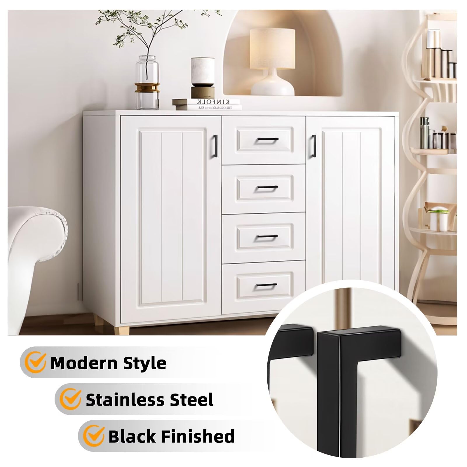 Gobrico 15 Pack Square Corner Bar Kitchen Cabinet Door Handles, Matte Black Stainless Steel Drawer Pulls for Bathroom and Bedroom, Cupboard Handles Hole Centers 90mm