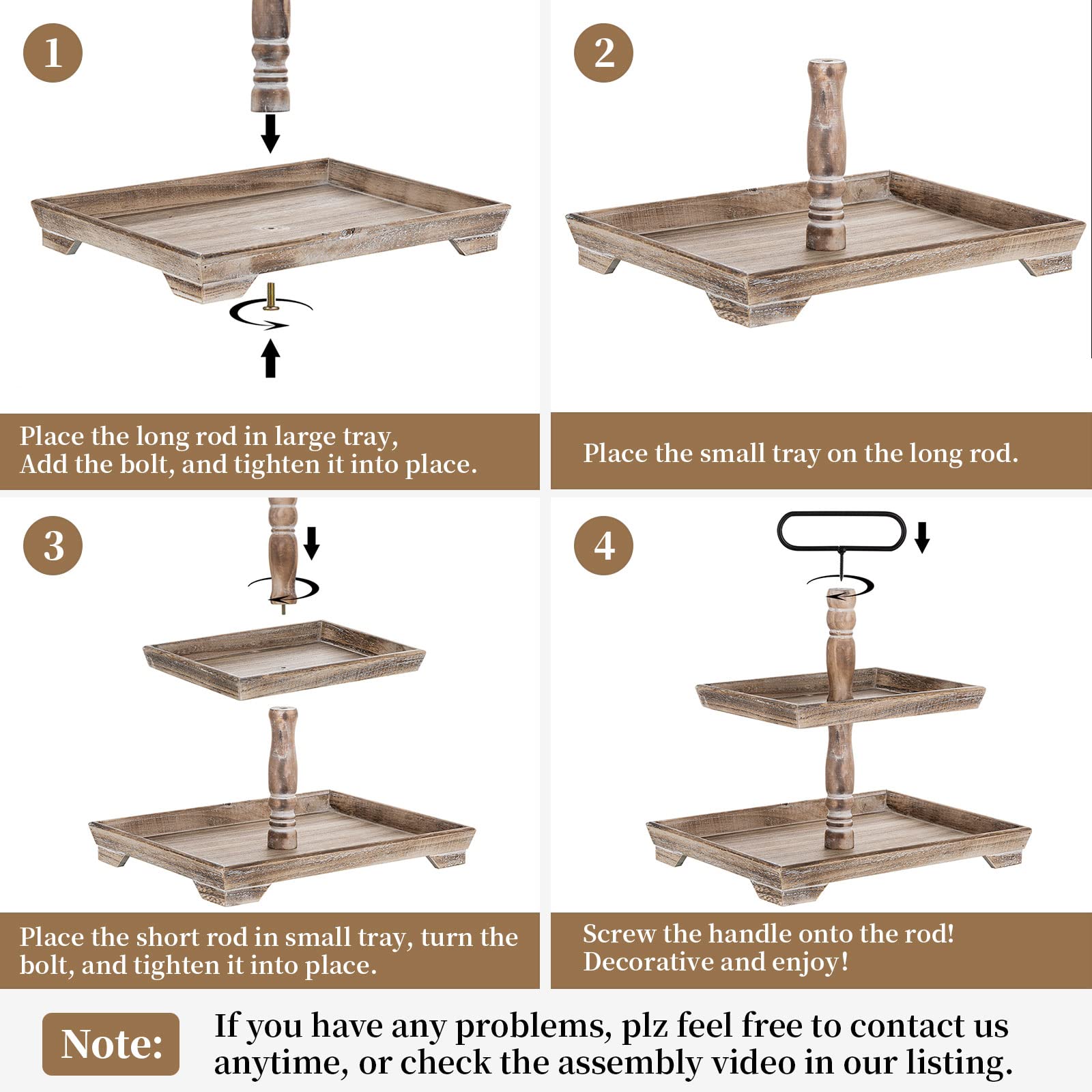 Hanobe Farmhouse Tiered Tray Stand: 2 Tier Easter Serving Trays - Coffee Table Decor Two Rectangle Wood for Kitchen Counter