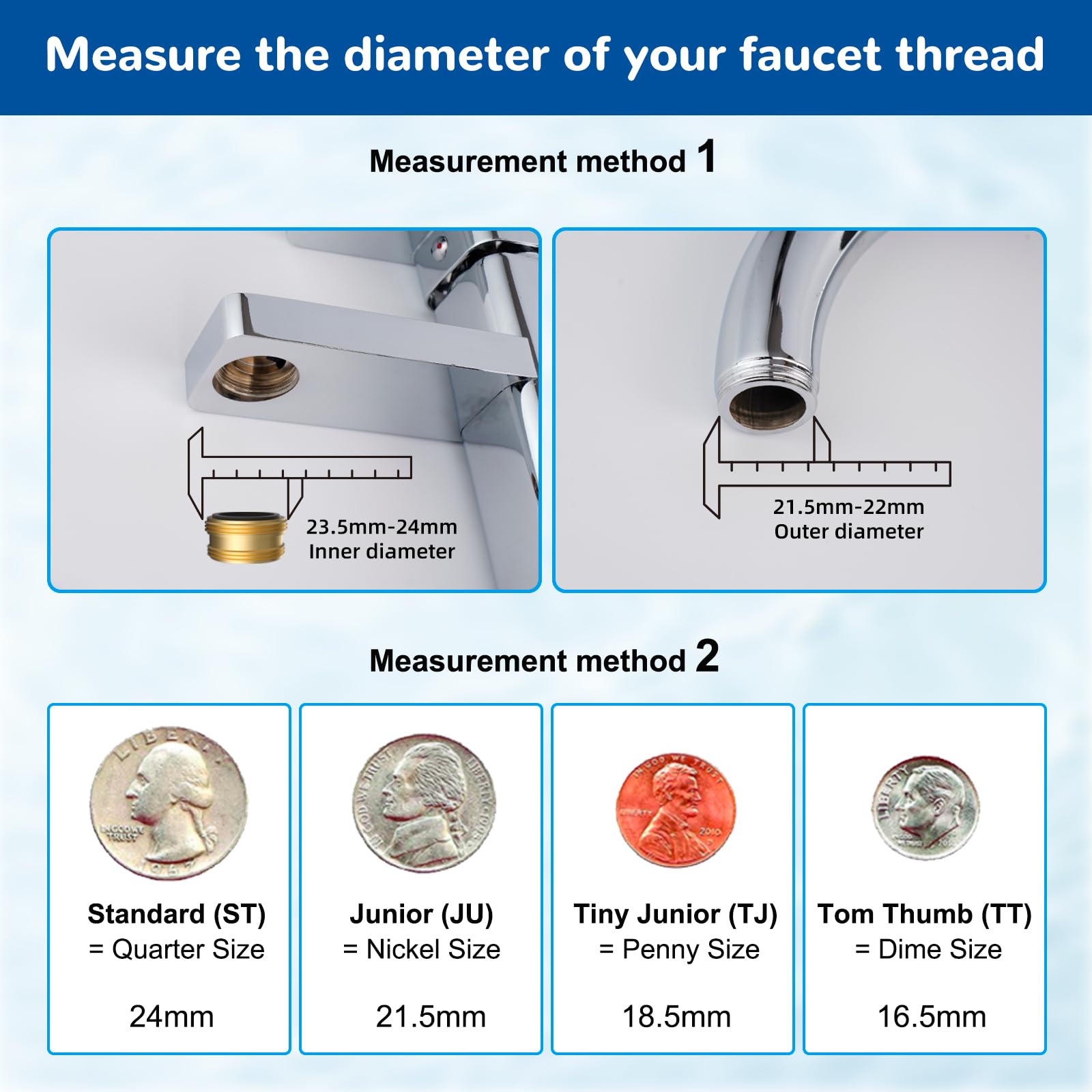 Hibbent 360° Swivel Kitchen Faucet Aerator - Solid Brass Dual Spray Mode, Bubble/Strong Spray with 1.8 GPM Flow Rate, Universal Fit for Standard 15/16" Female Thread & 55/64" Male Thread, Chrome