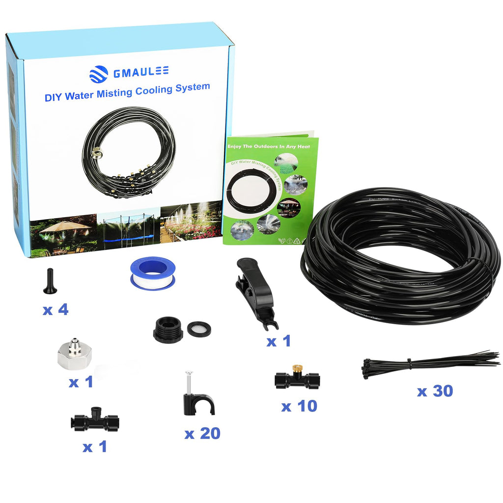 GMAULEE Misting Cooling System, DIY 33FT(10M) Misting Line + 10 Brass Mist Nozzles+ a Brass Connector(3/4'') Outdoor Mister System for Patio Waterpark Garden Trampoline Greenhouse