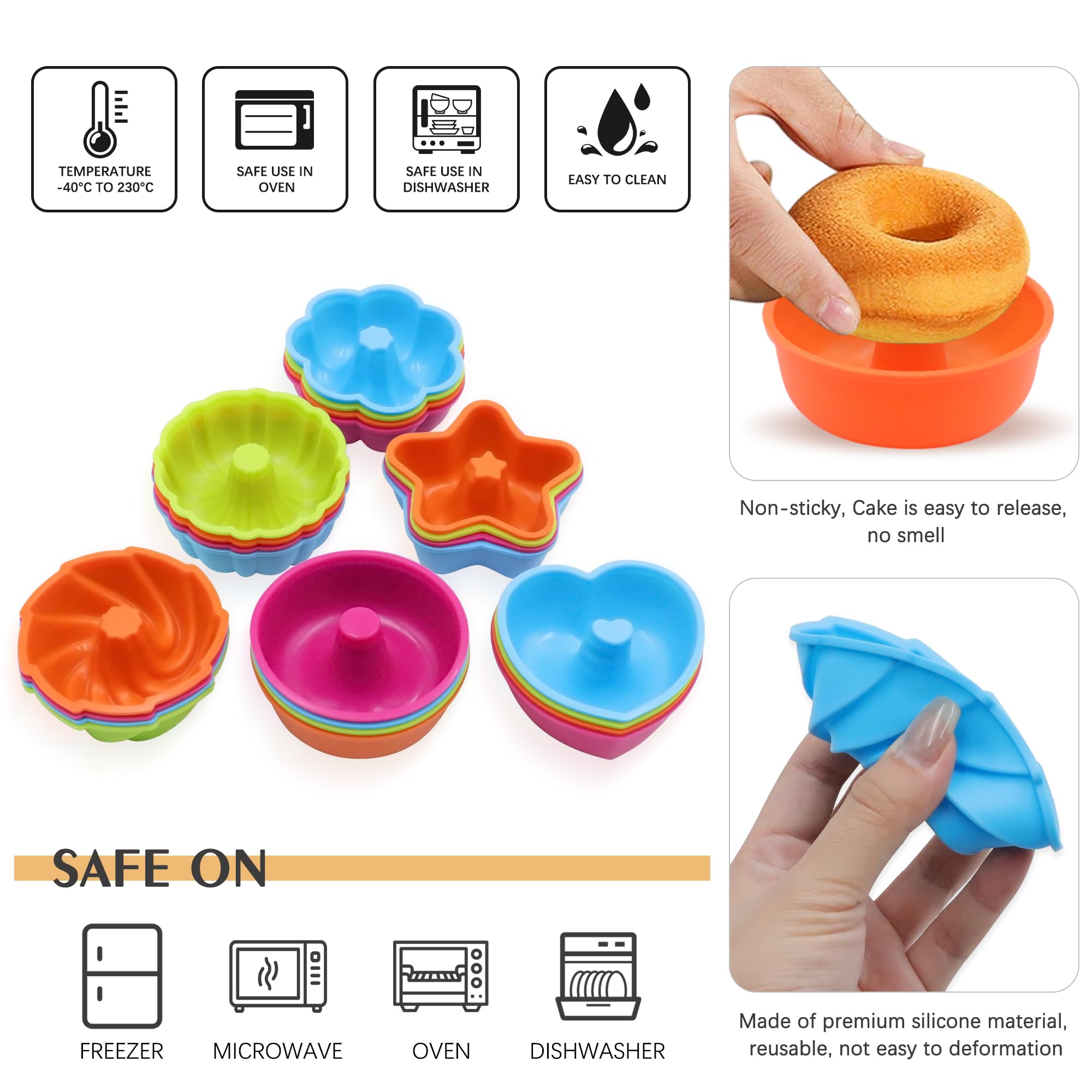 To encounter 24Pack Silicone Molds, Nonstick 2 3/4 inches Silicone Donut Mold, Silicone Baking Cups, Silicone Donut Pan, Muffin, Jello, Bagel Pan, Oven- Microwave- Dishwasher Safe