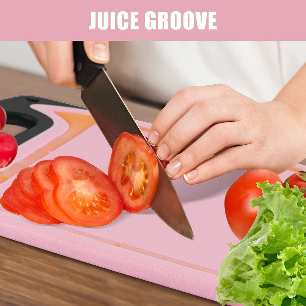 Cutting Boards Kitchen Cutting Board (3-Piece Set) Chopping Boards- Plastic Cutting Boards Set, Juice Grooves, BPA-Free and Dishwasher Safe (Pink)