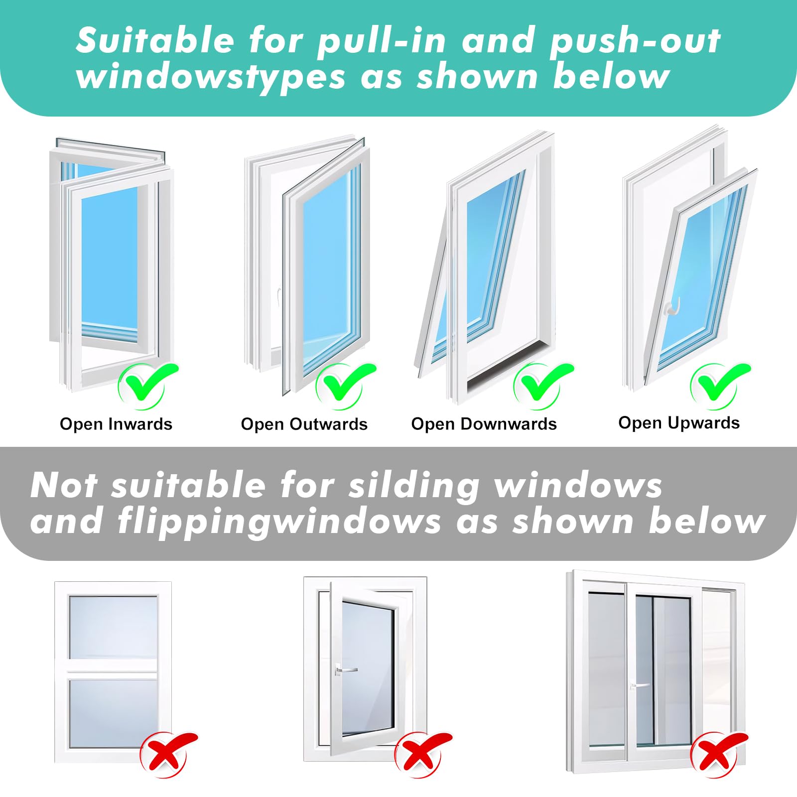 Fohil 400CM (157") Portable AC Window Seal Kit, Window Vent Seal Kit for Portable Air Conditioner Dryer, Waterproof Full Sealing A/C Vent Sealing Cloth for Push Out Windows