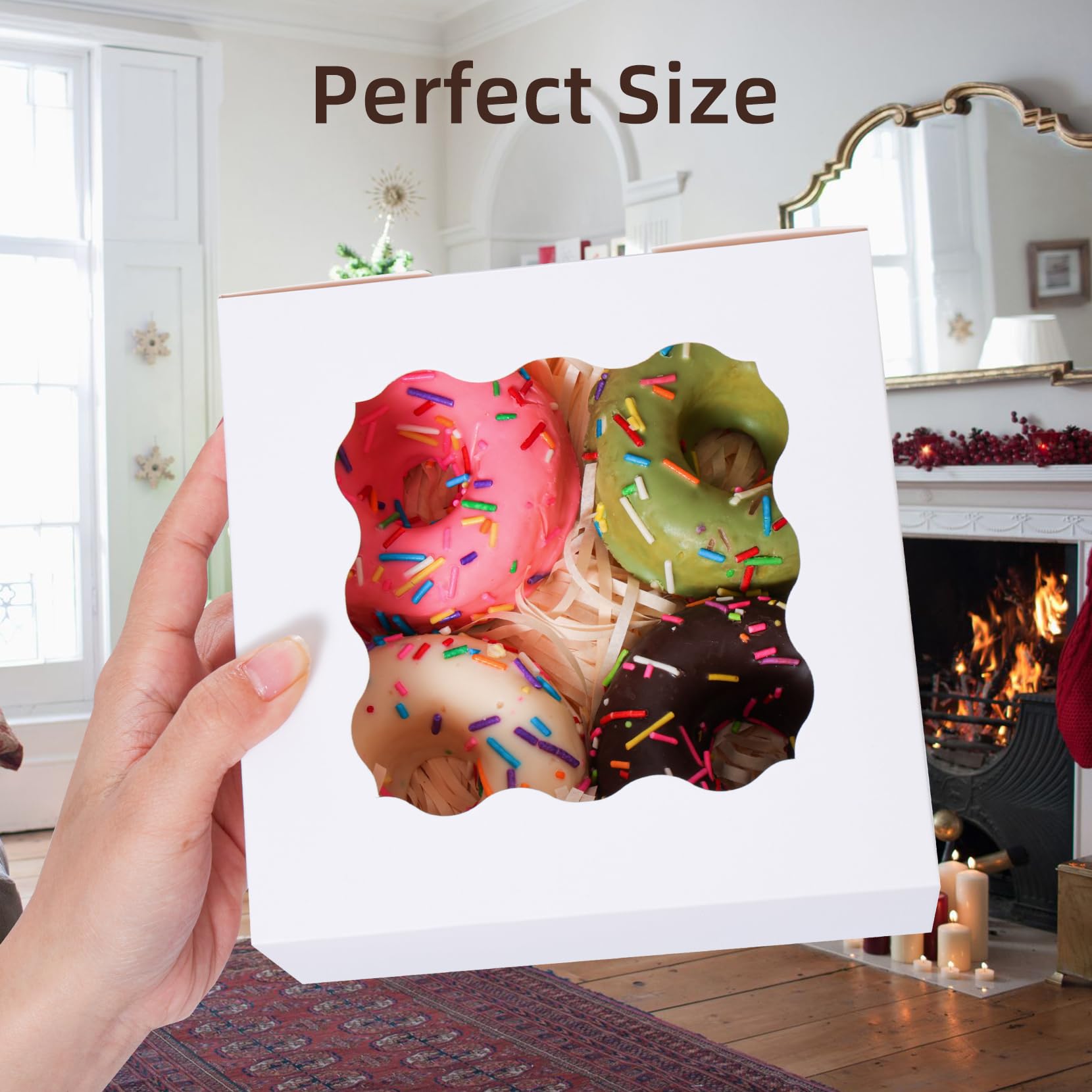 50 Pcs White Bakery Boxes with Window, 6x6x3 inches Cookie Boxes Macaroon Boxes Small Treat Boxes Mini Cake Boxes for Dessert, Pastry, Sturdy Take Out Container for Party Wedding Favor