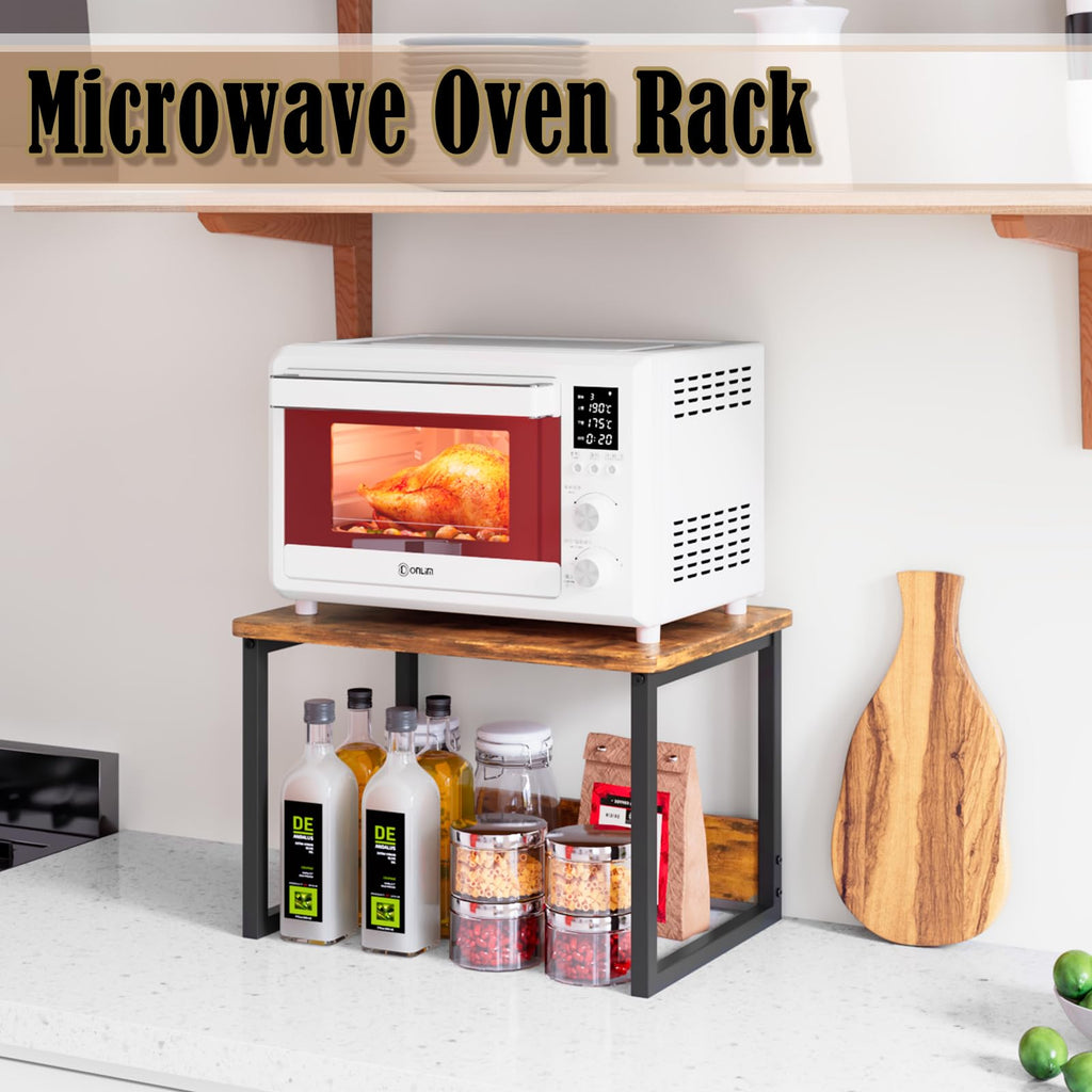 MARTY Kitchen Countertop Organizer Cabinet Shelf, 17.3x12.6 Large Spice Racks Counter Shelf Microwave Oven Rack Desktop Storage Organization for Kitchen, Office, Metal & Wood, Rustic Brown