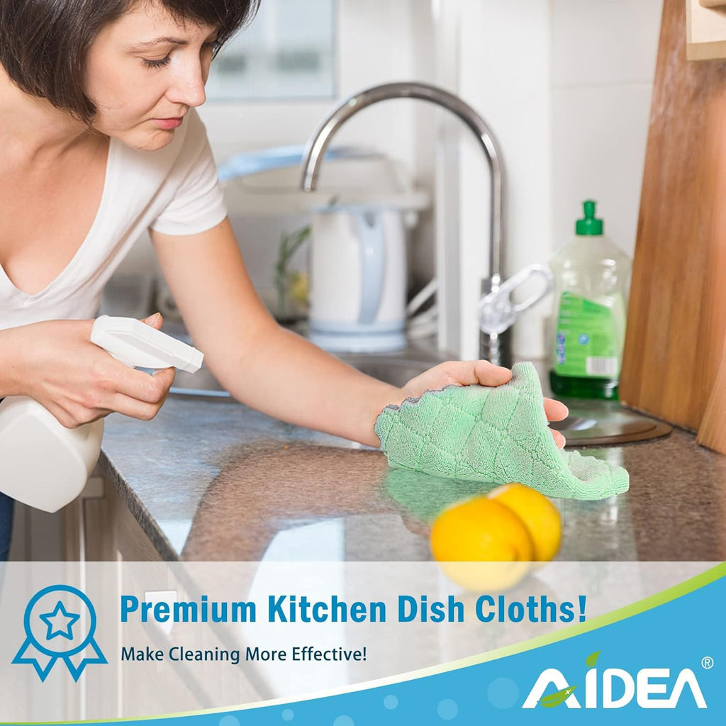 AIDEA Kitchen Towels, 24 Pack Absorbent Coral Fleece Dish Towels, No Odor Reusable Dish Cloths, Microfiber Cleaning Cloths, Fast Drying Dishcloths, 6.3" x10.4"