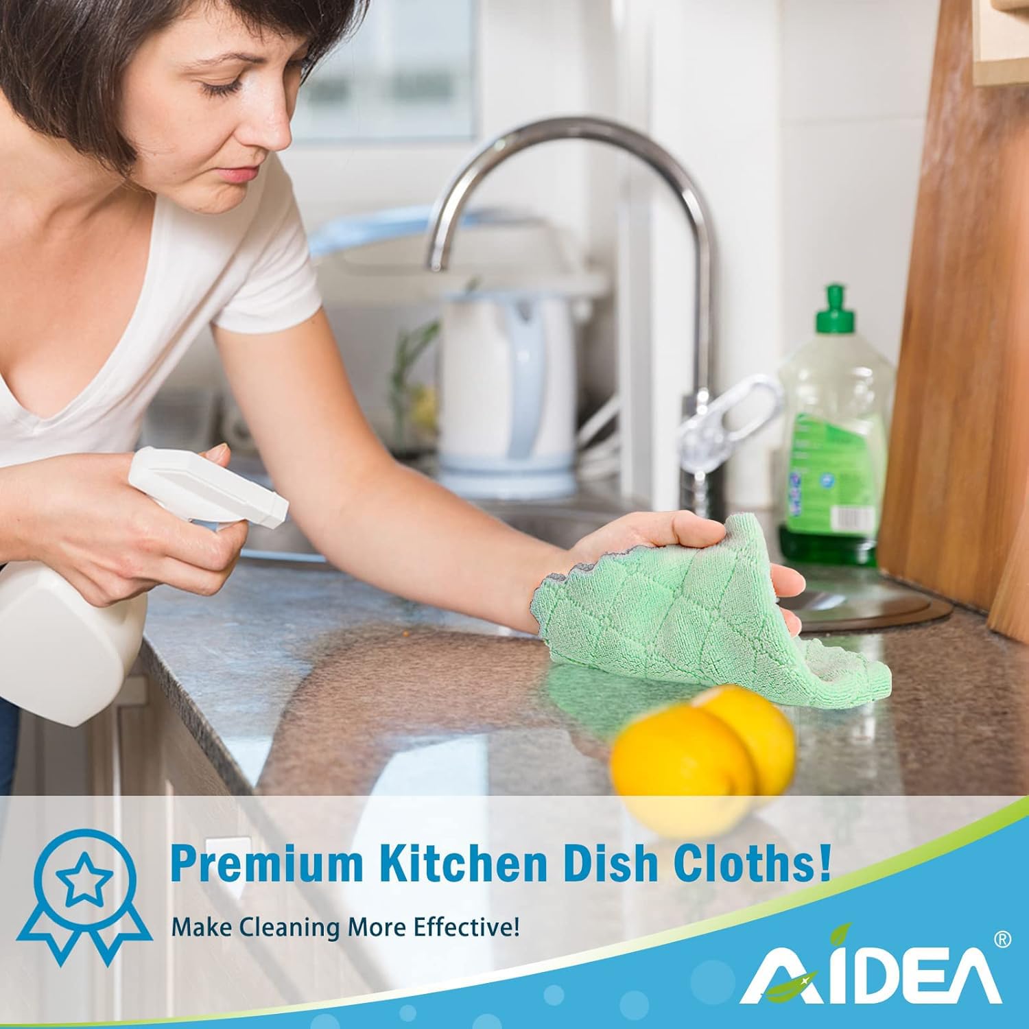 AIDEA Kitchen Towels, 24 Pack Absorbent Coral Fleece Dish Towels, No Odor Reusable Dish Cloths, Microfiber Cleaning Cloths, Fast Drying Dishcloths, 6.3" x10.4"