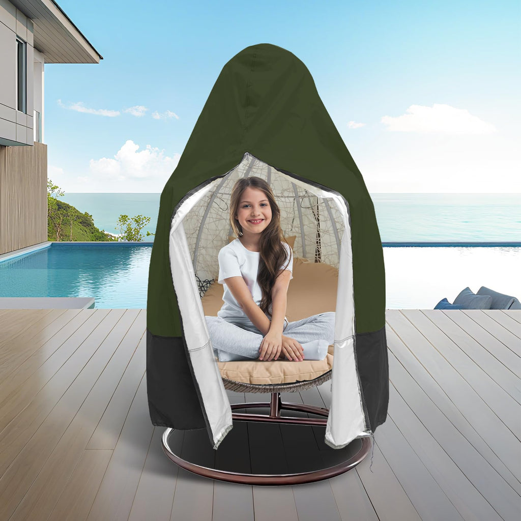 Impulja Patio Egg Chair Cover with Zipper, Heavy Duty 420D Oxford Outdoor Hanging Egg Chair Cover, Waterproof UV Resistant Windproof, Wicker Swing Egg Chair Cover, Fits 75"H x 45"W(Green)