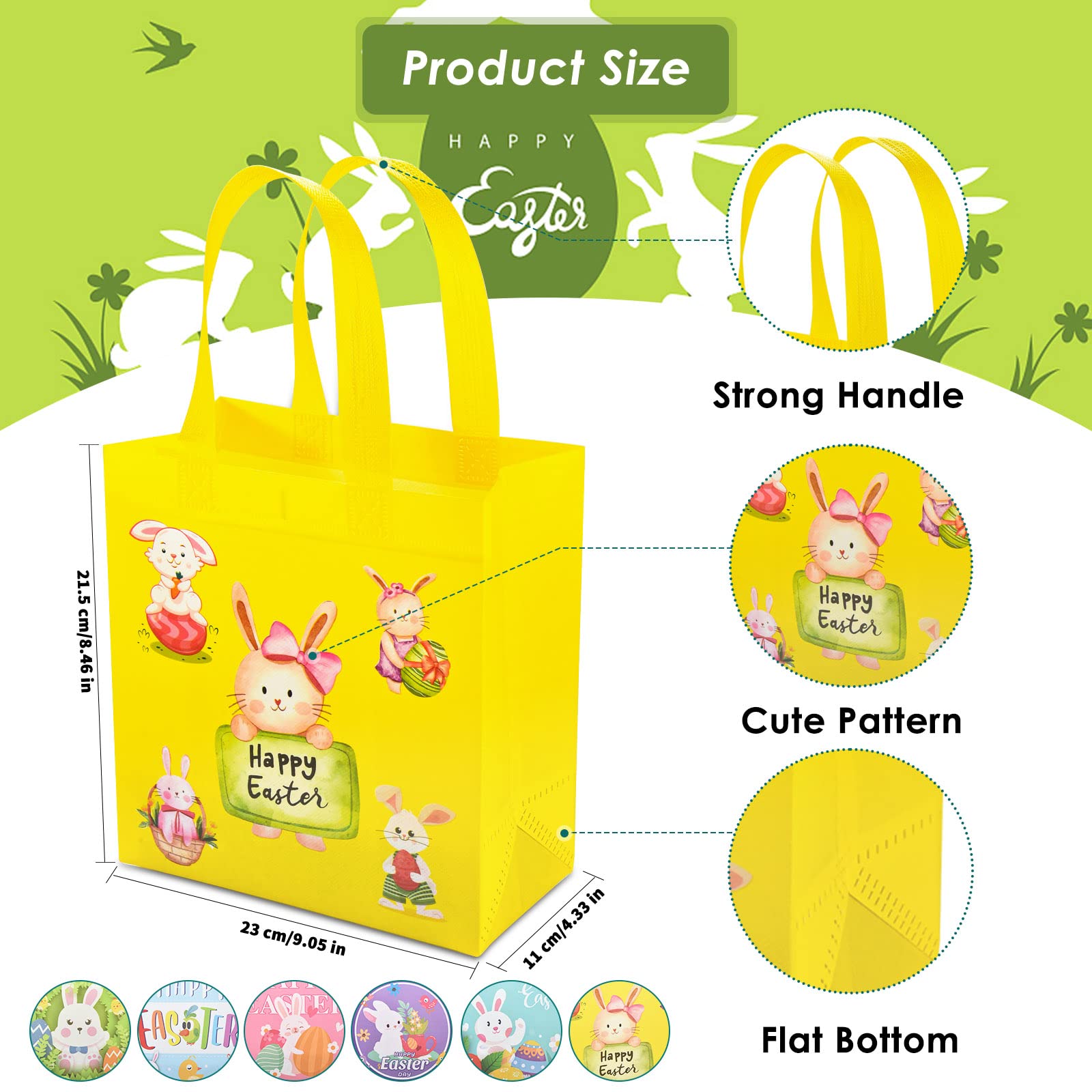 AhfuLife Easter Gift Bags with Handles, Easter Egg Hunt Bags for Kids, Reusable Non-woven Easter Rabbit Bunny Bag for Easter Egg Hunt Party Supplies Decorations, 9"×4.33"×8.46" (Easter medium bags 12pcs)