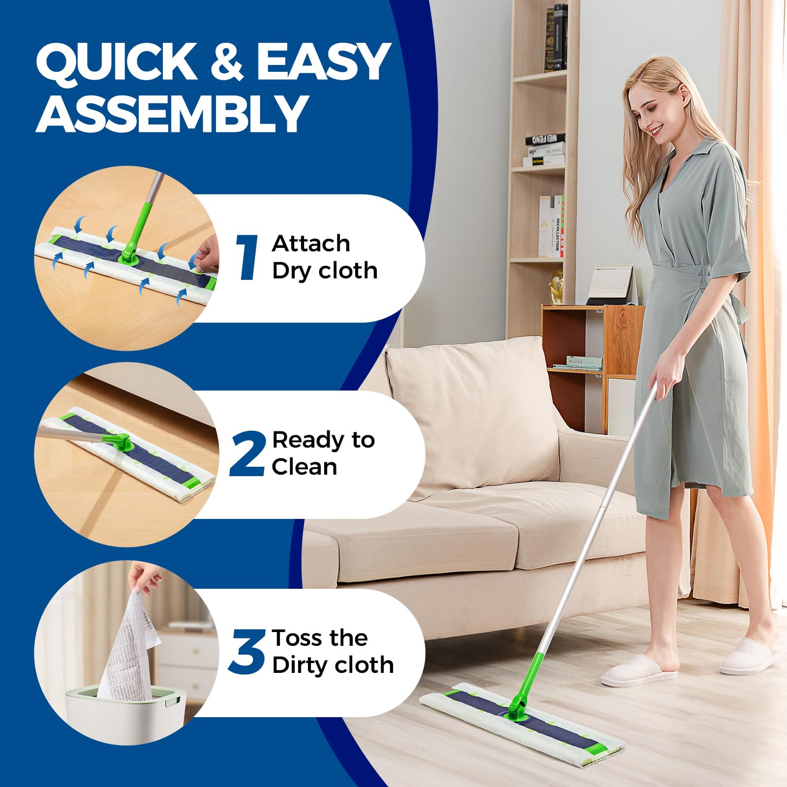 PEACHICHA XL Dust Sweeping Cloths Dry Mop Pads For XL Sweeper Disposable X Large Floor Cleaning Mop Refills, 9.84x17.71 Inch, 40 Count