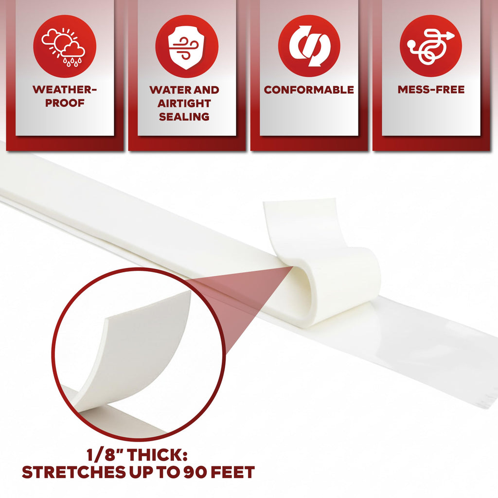 XFasten Butyl Seal Tape, White, 1/8-Inch x 3/4-Inch x 30-Foot, Leak Proof Putty Tape for RV Repair, Window, Boat Sealing, Glass and EDPM Rubber Roof Patching