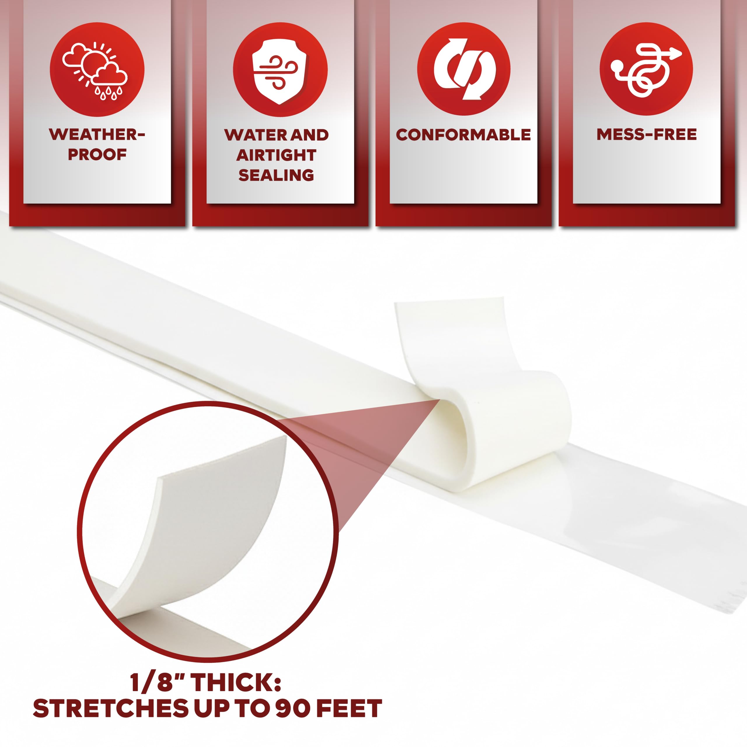 XFasten Butyl Seal Tape, White, 1/8-Inch x 3/4-Inch x 30-Foot, Leak Proof Putty Tape for RV Repair, Window, Boat Sealing, Glass and EDPM Rubber Roof Patching