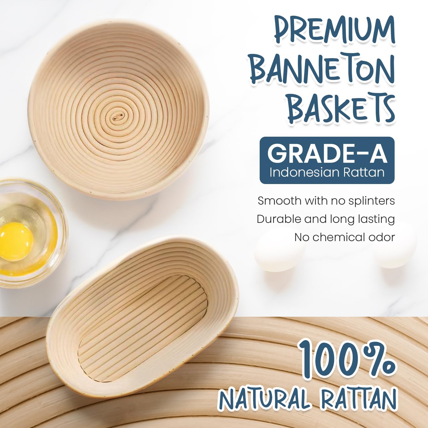 Glimsax Banneton Proofing Basket Set of 2, 9" Round & 10" Oval for Sourdough Baking, Bread Making Accessories and Tools Starter Kit, Gifts for Beginner and Professional Bakers