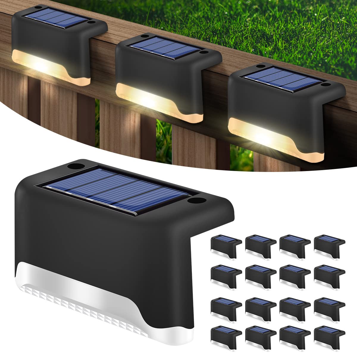 Solar Lights Outdoor Waterproof, 16 Pack Outdoor Solar Lights, Solar Deck Lights for Deck, Step, Stair, Yard, Fence, Patio and Pathway (Warm White)
