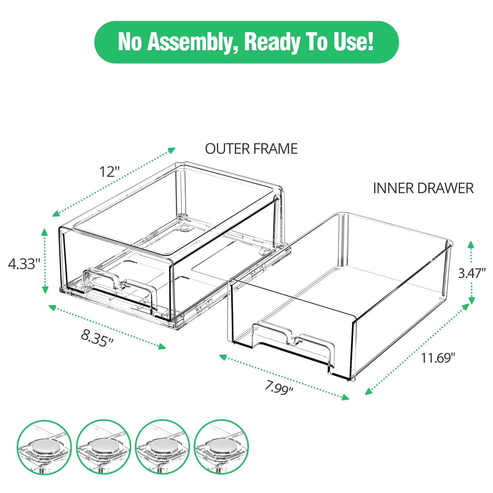 damynuo 2 Pack Refrigerator Drawers - Fridge Organizer Bins Stackable Storage Drawers, Clear Refrigerator Organizing Containers Pull Out Drawer for Fruit, Vegetable Storage and Keep Fresh