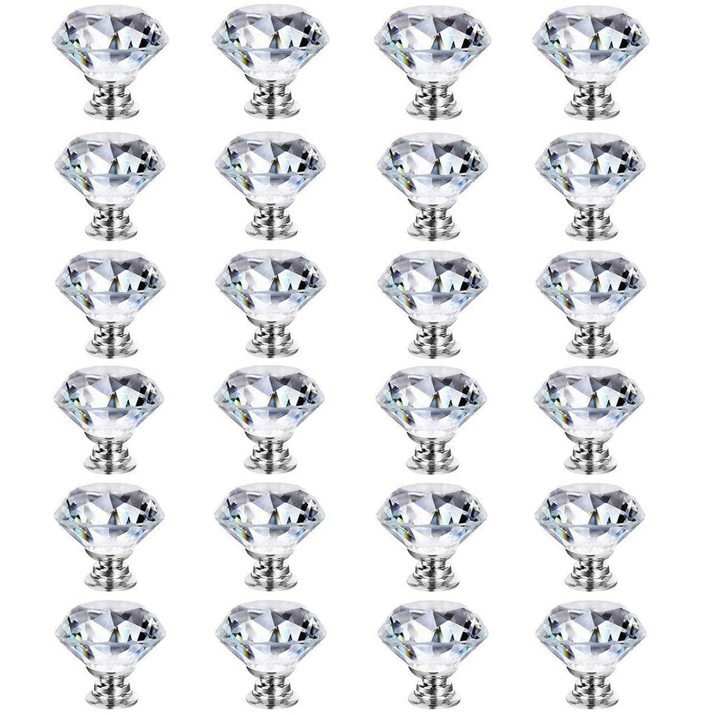 24pcs Cabinet Knobs, BetterJonny 30mm Glass Diamond Crystal Drawer Knobs for Your Home, Dresser and Cupboard,Living-Room, Kitchen, Bathroom, Office